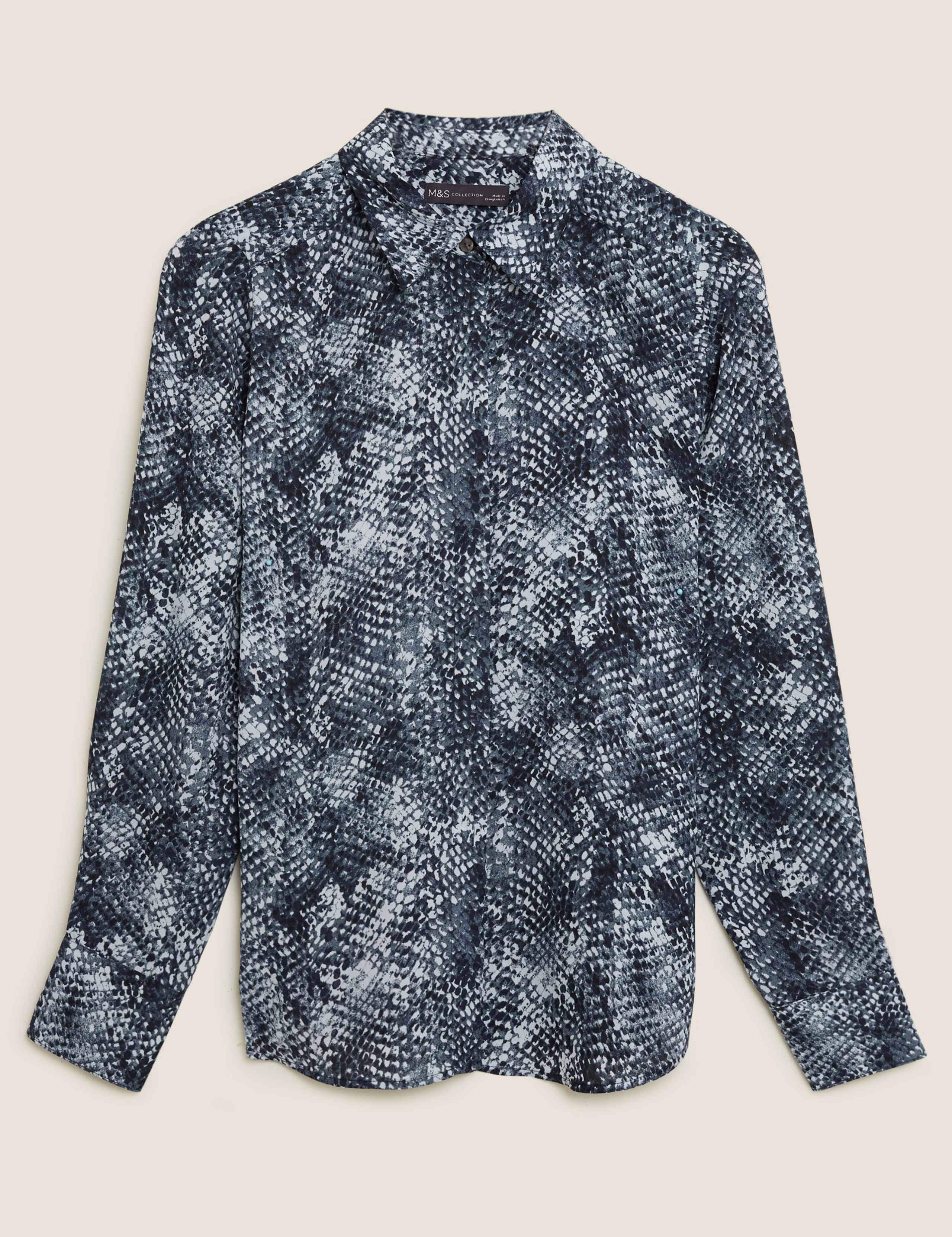 Snakeskin Print Collared Long Sleeve Blouse 2 of 4