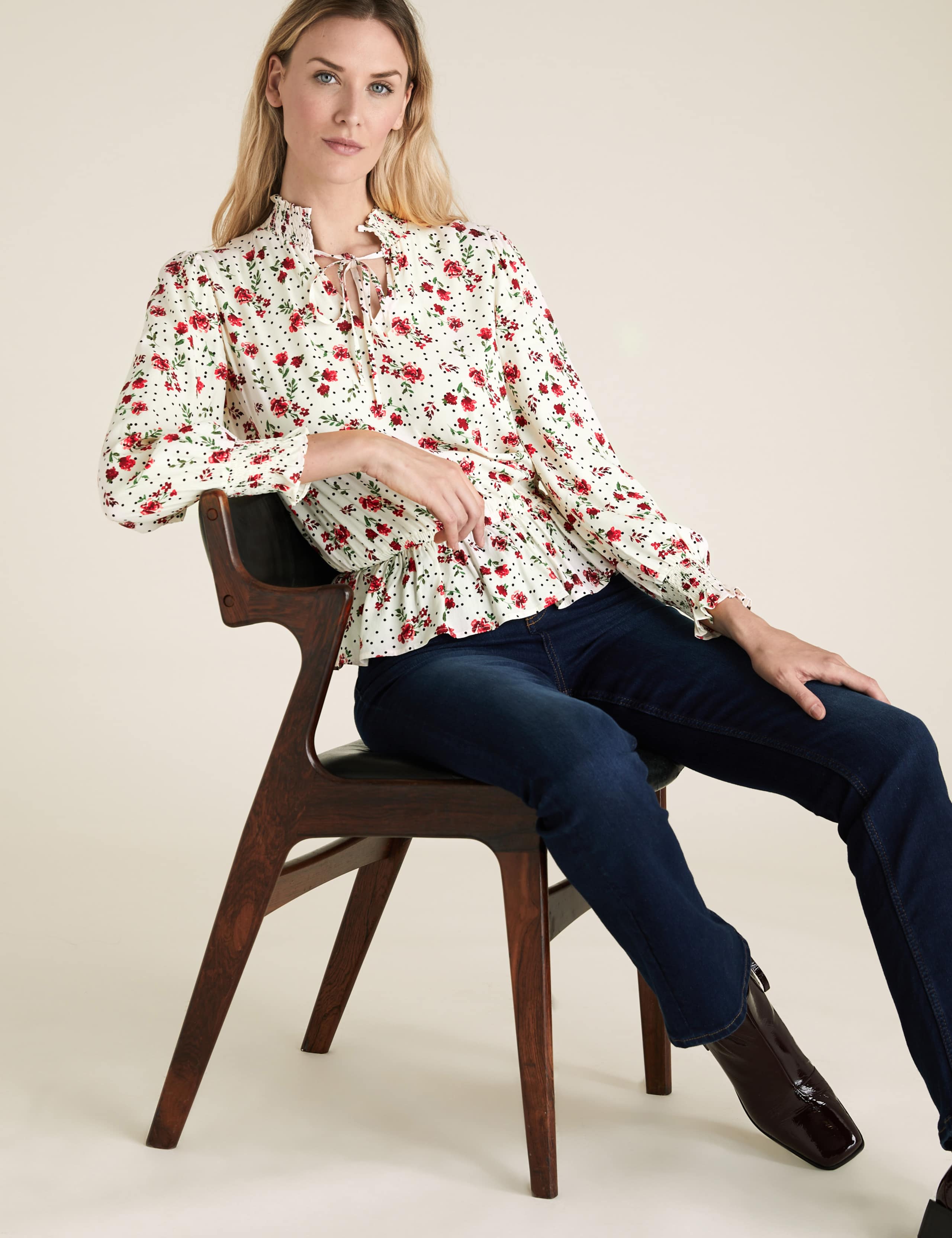 Floral Long Sleeve Peplum Blouse 1 of 3