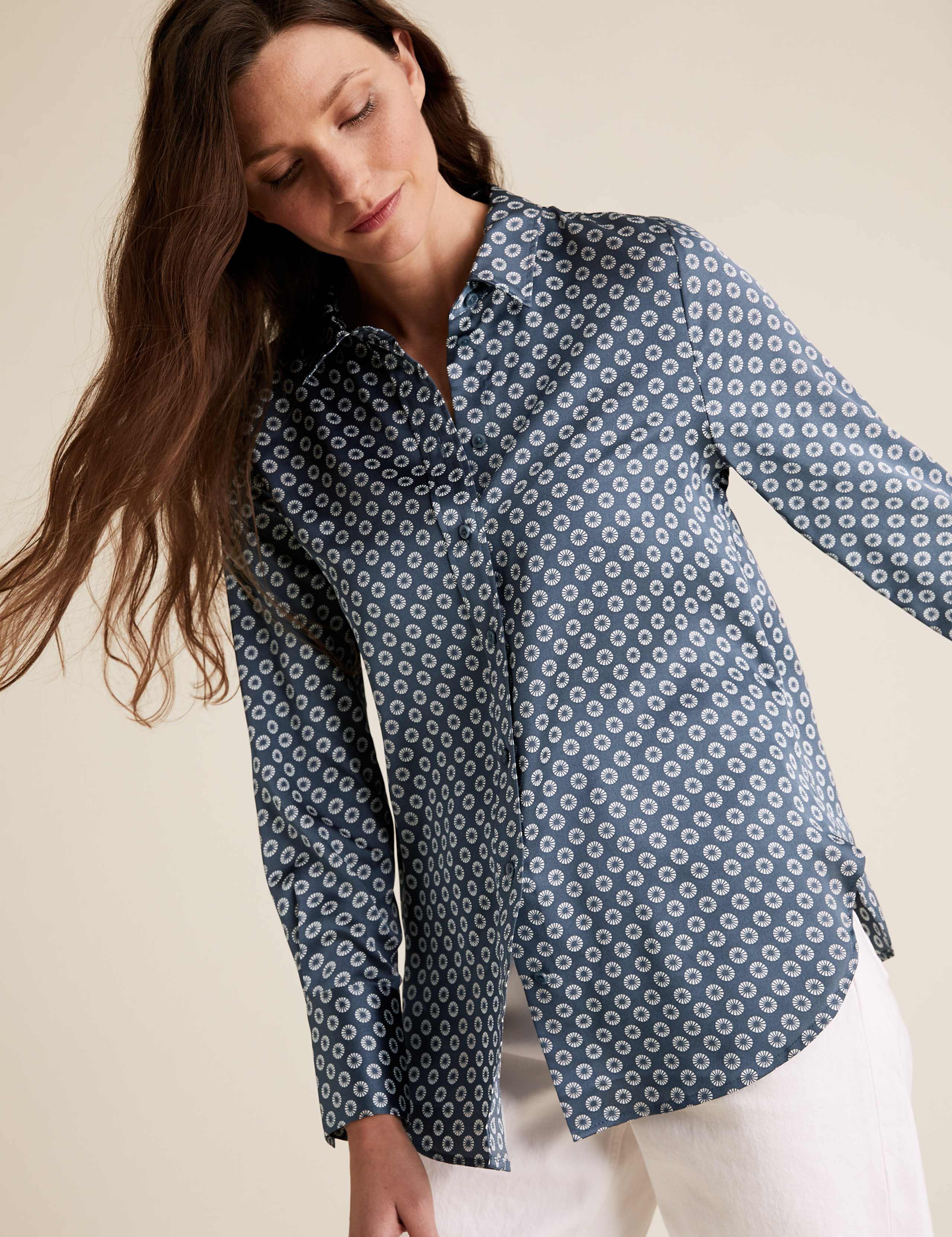 Satin Geometric Long Sleeve Shirt 1 of 4