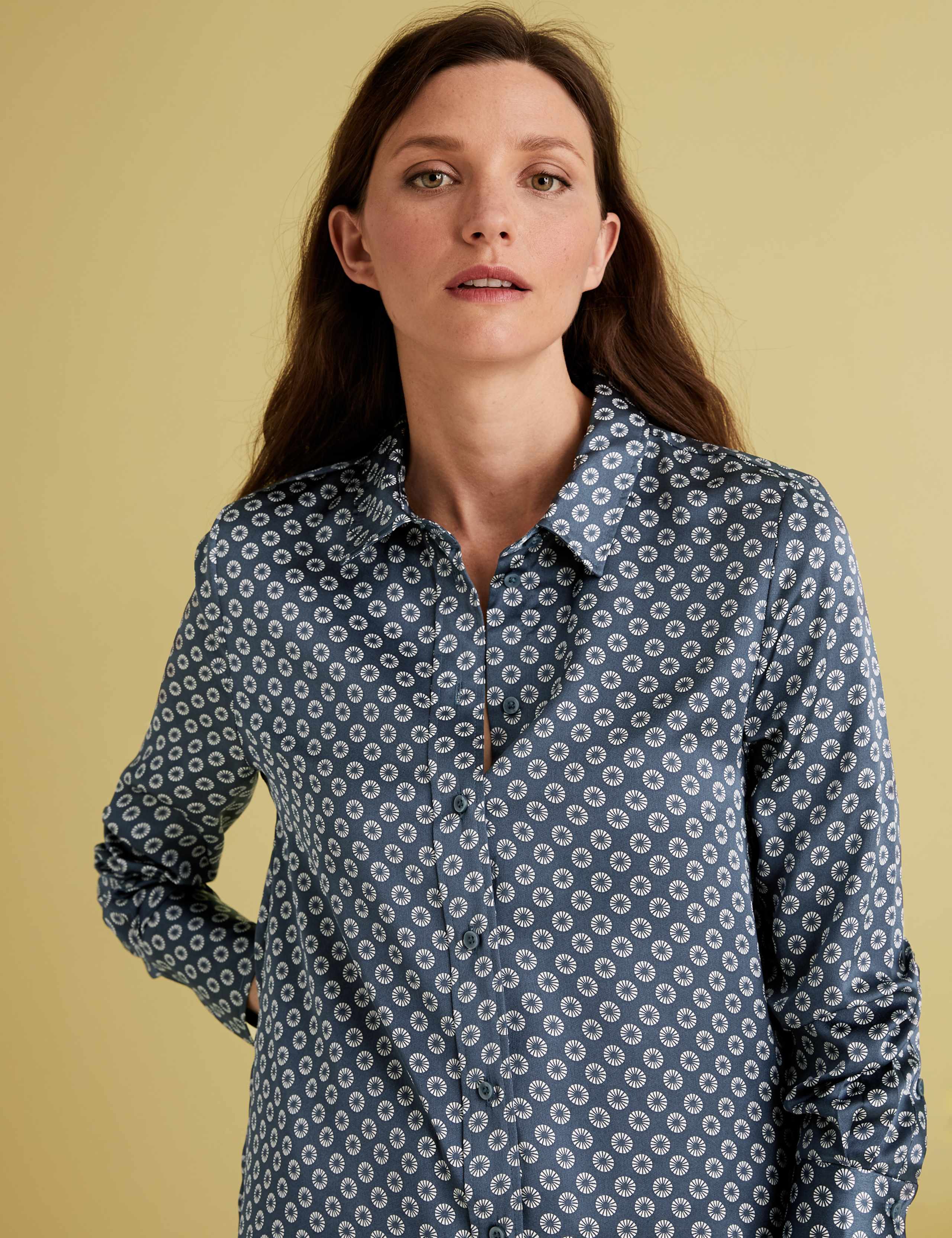 Satin Geometric Long Sleeve Shirt 3 of 4