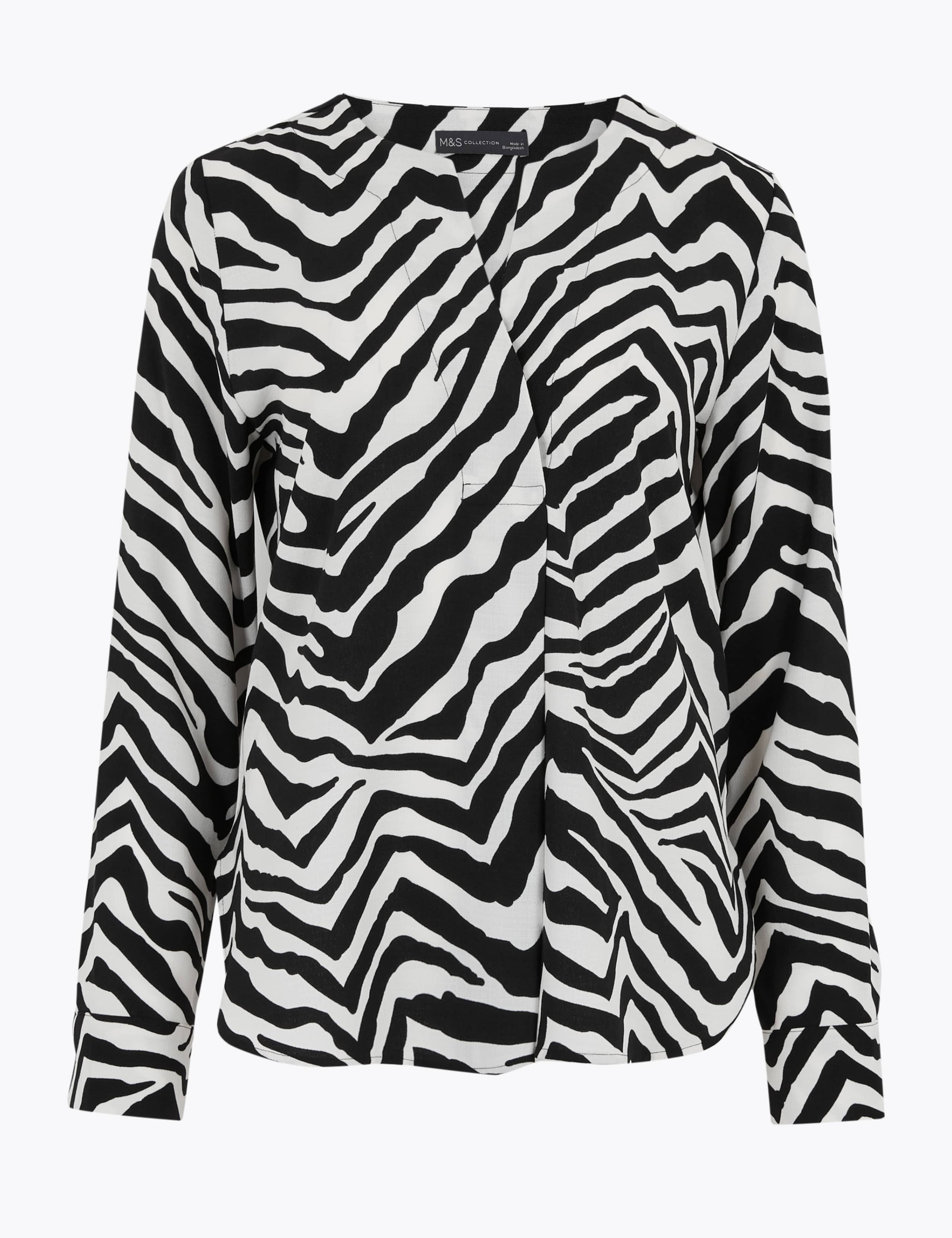 Zebra Print V-Neck Long Sleeve Blouse 2 of 5