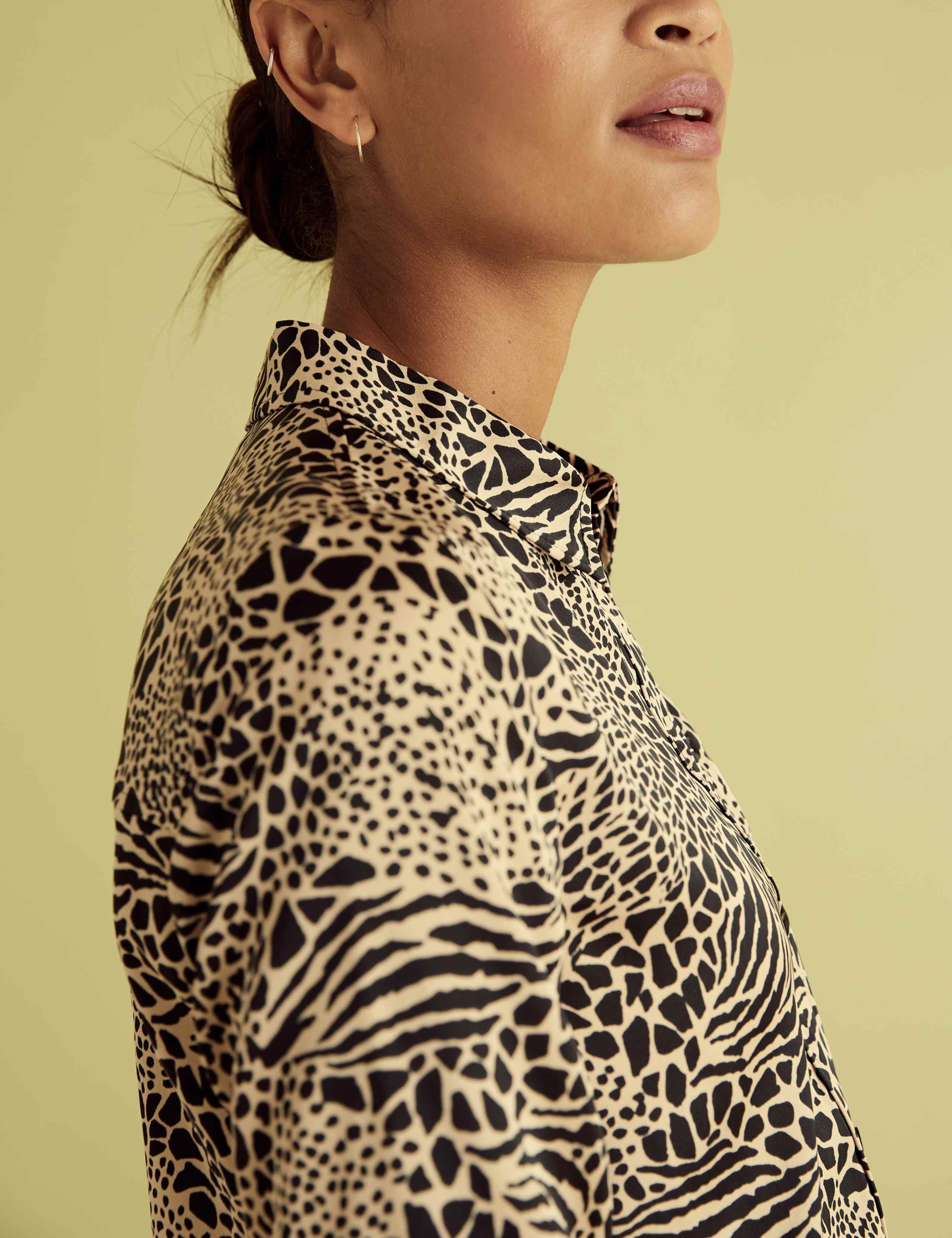 Satin Animal Print Long Sleeve Shirt 3 of 5