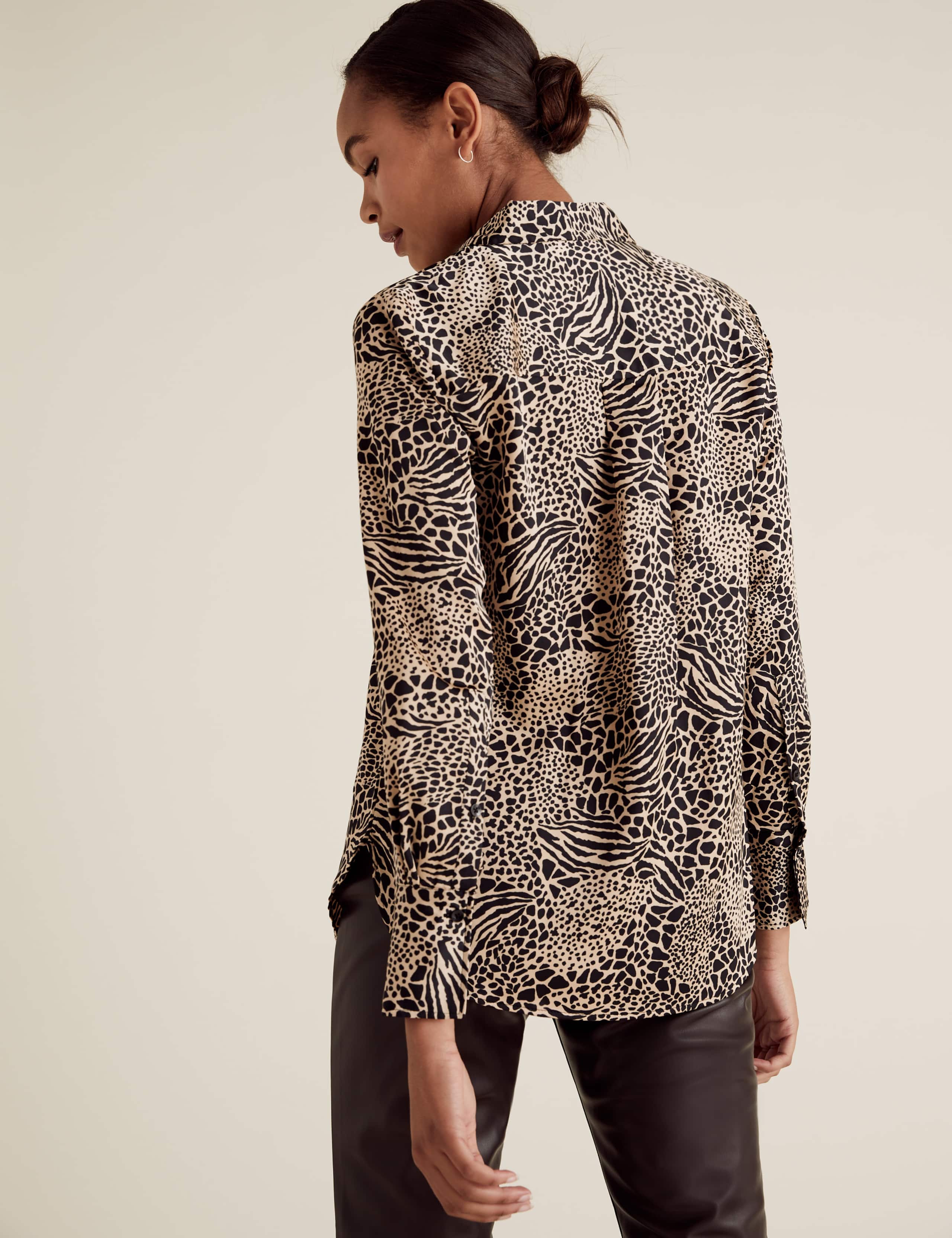 Satin Animal Print Long Sleeve Shirt 4 of 5