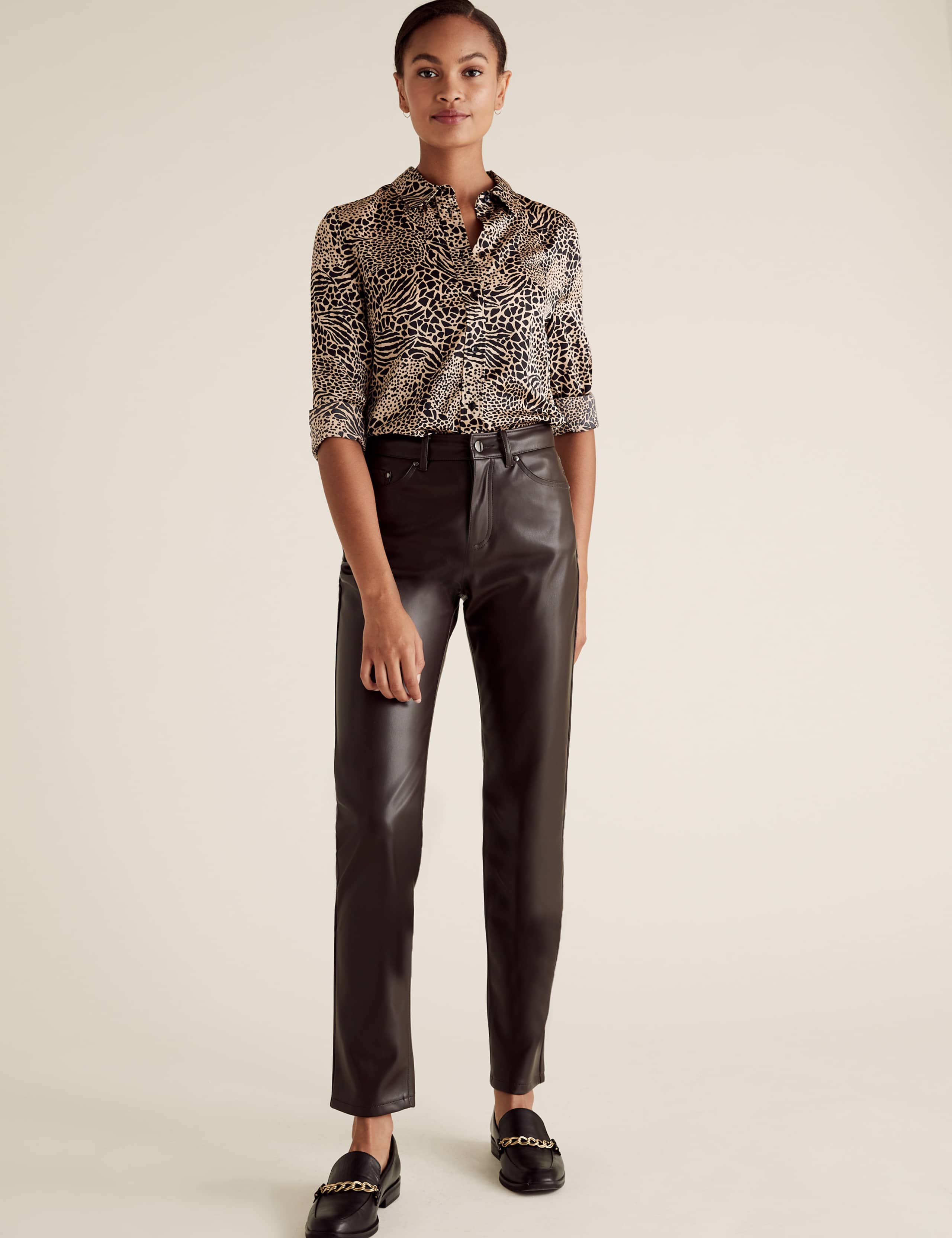 Satin Animal Print Long Sleeve Shirt 5 of 5