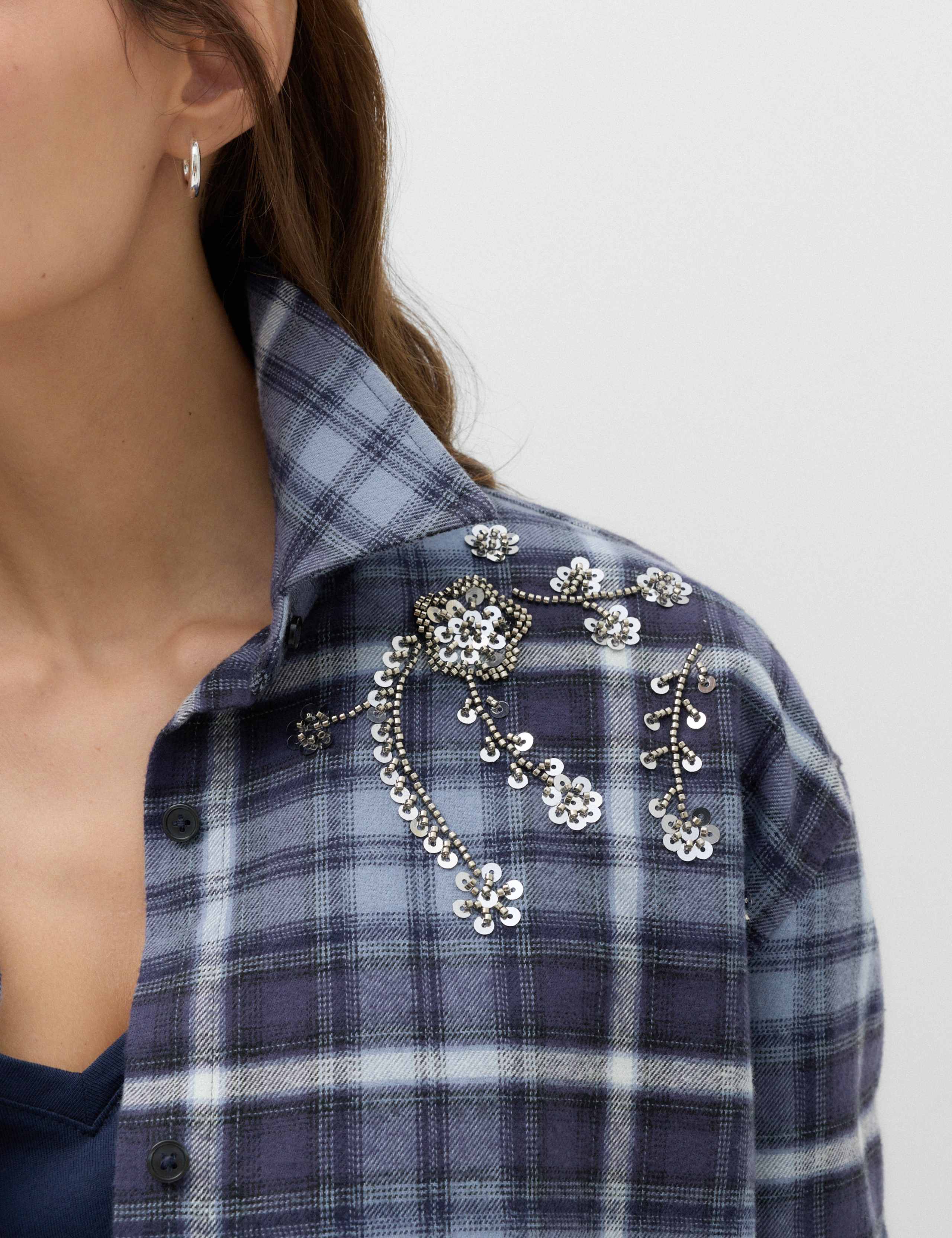 Pure Cotton Embellished Checked Shirt 4 of 6