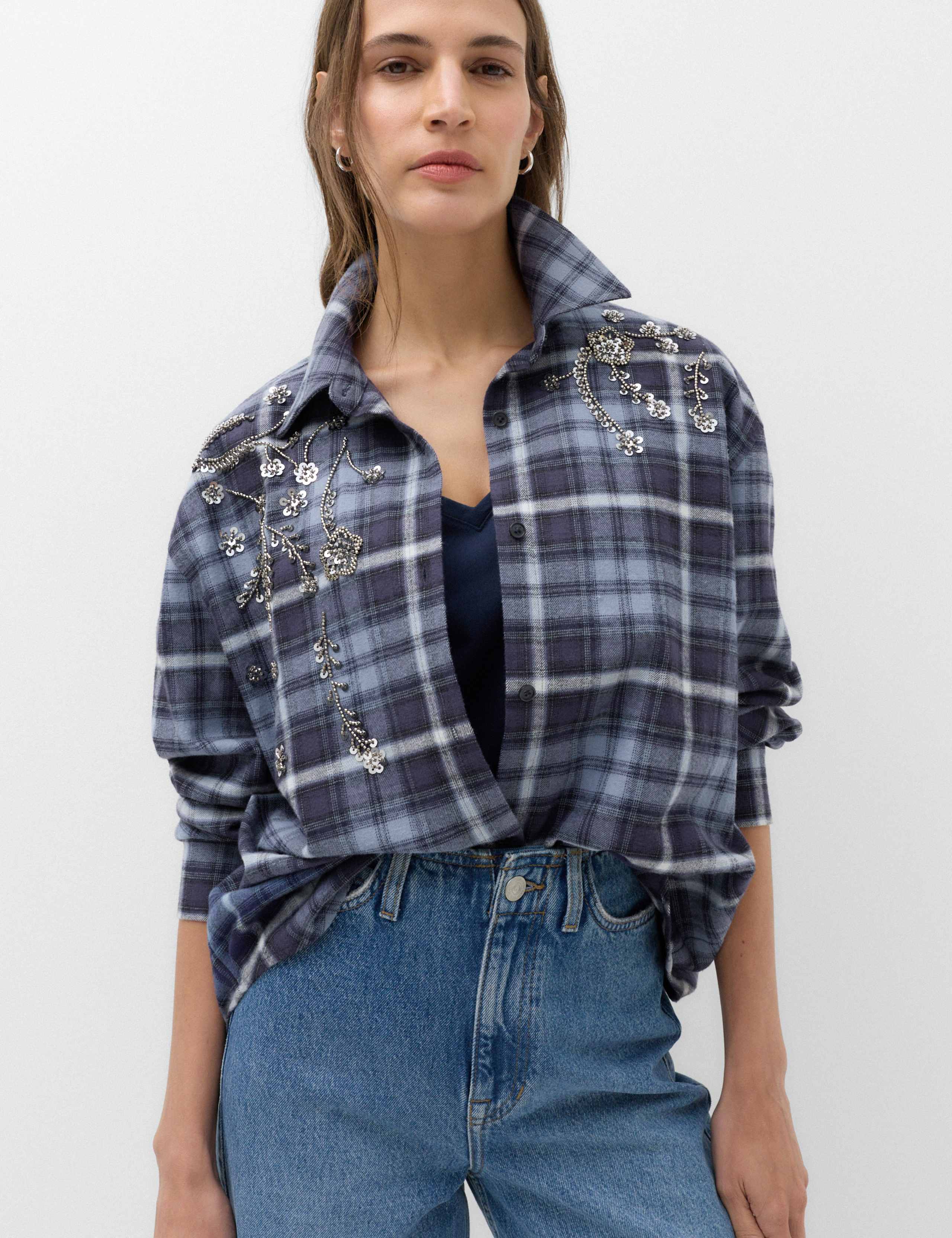 Pure Cotton Embellished Checked Shirt 6 of 6