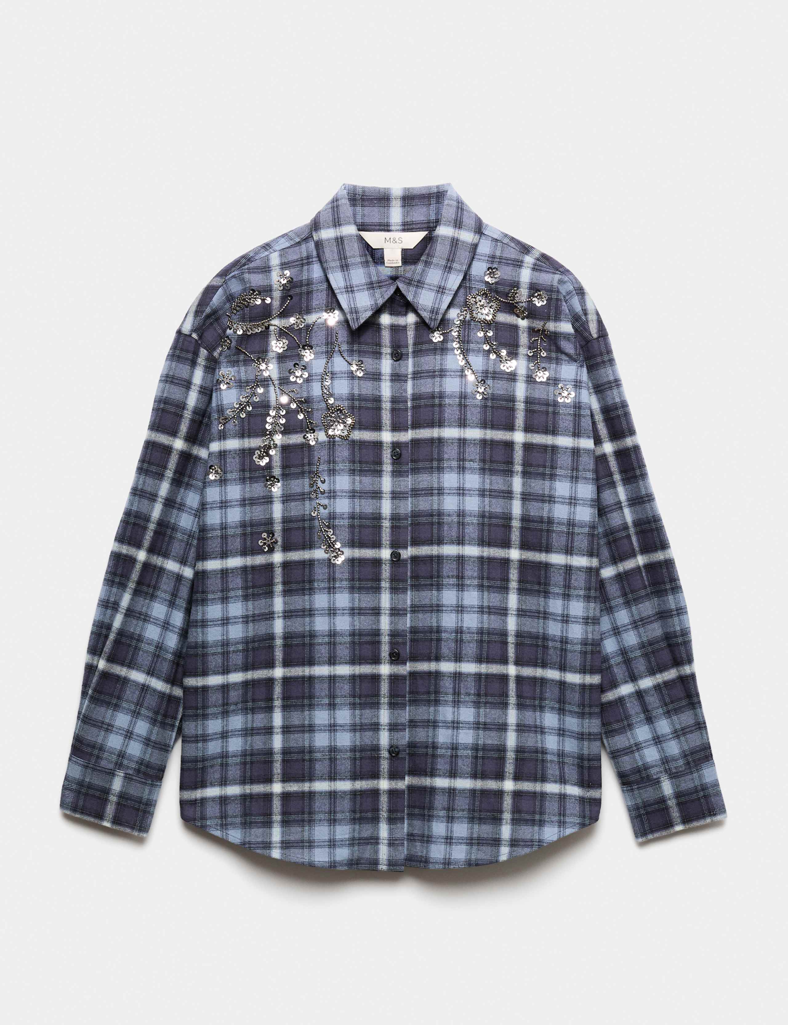 Pure Cotton Embellished Checked Shirt 2 of 6