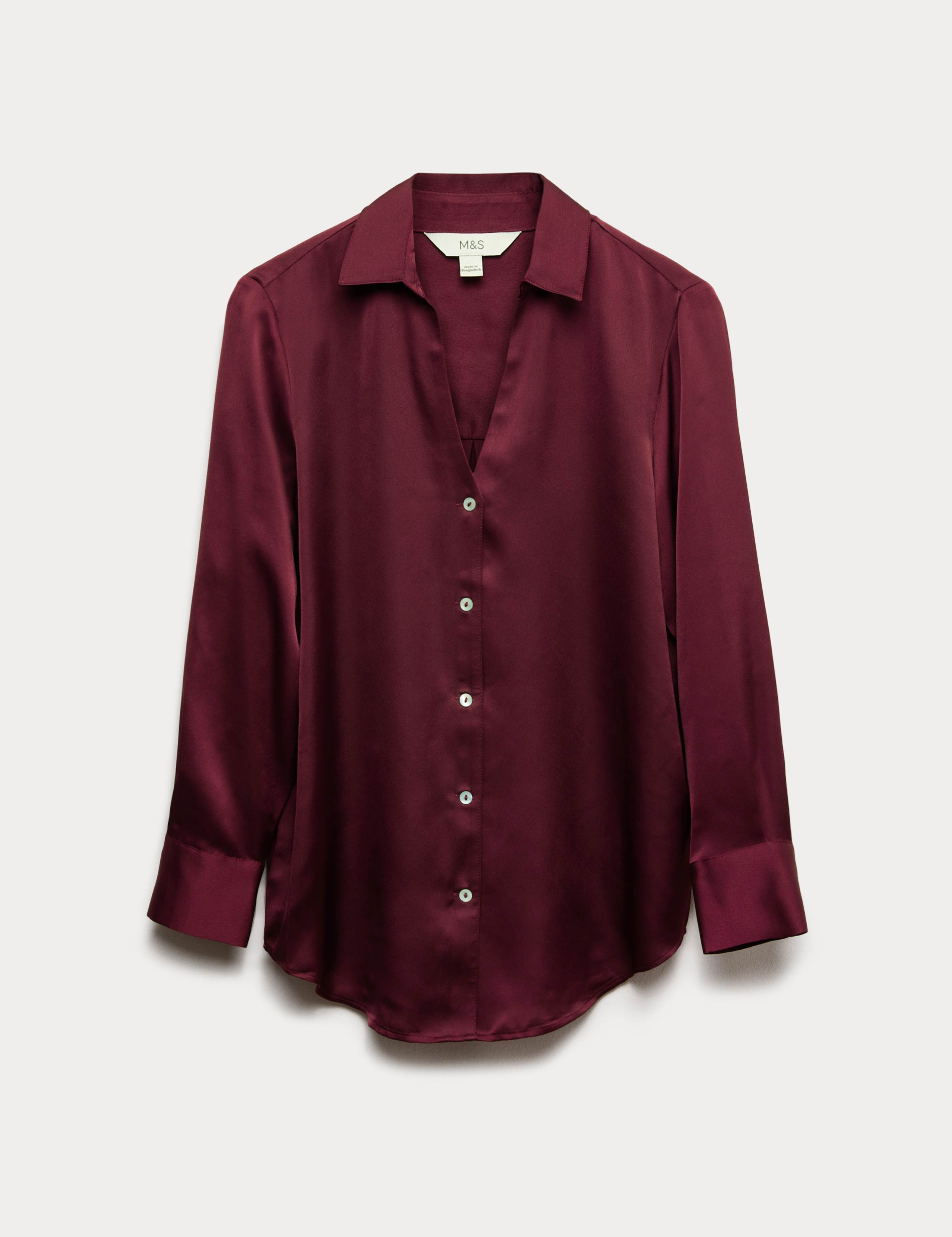 Satin Collared V-Neck Button Through Shirt 2 of 6