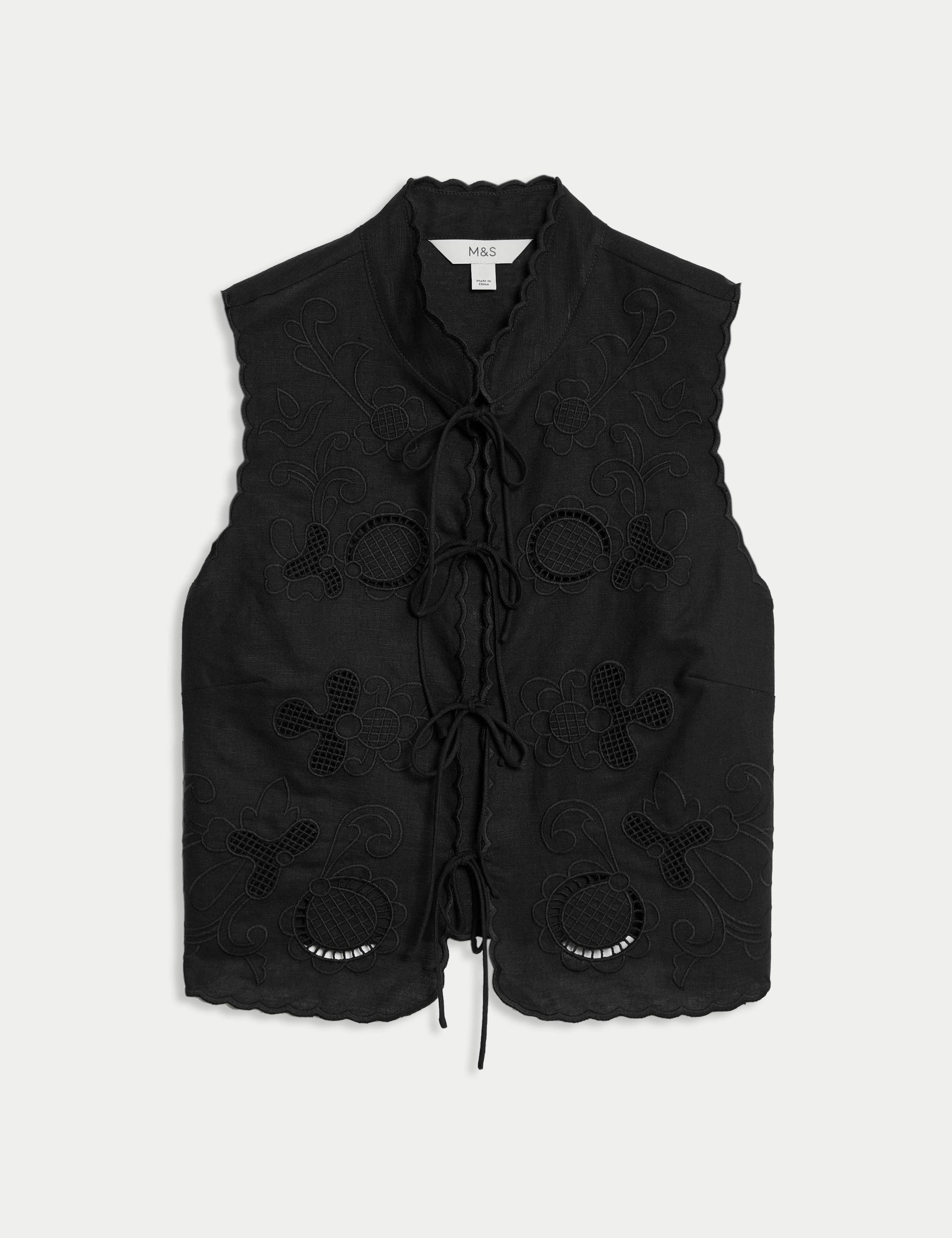 Linen Rich Embroidered Slim Fit Vest 2 of 5