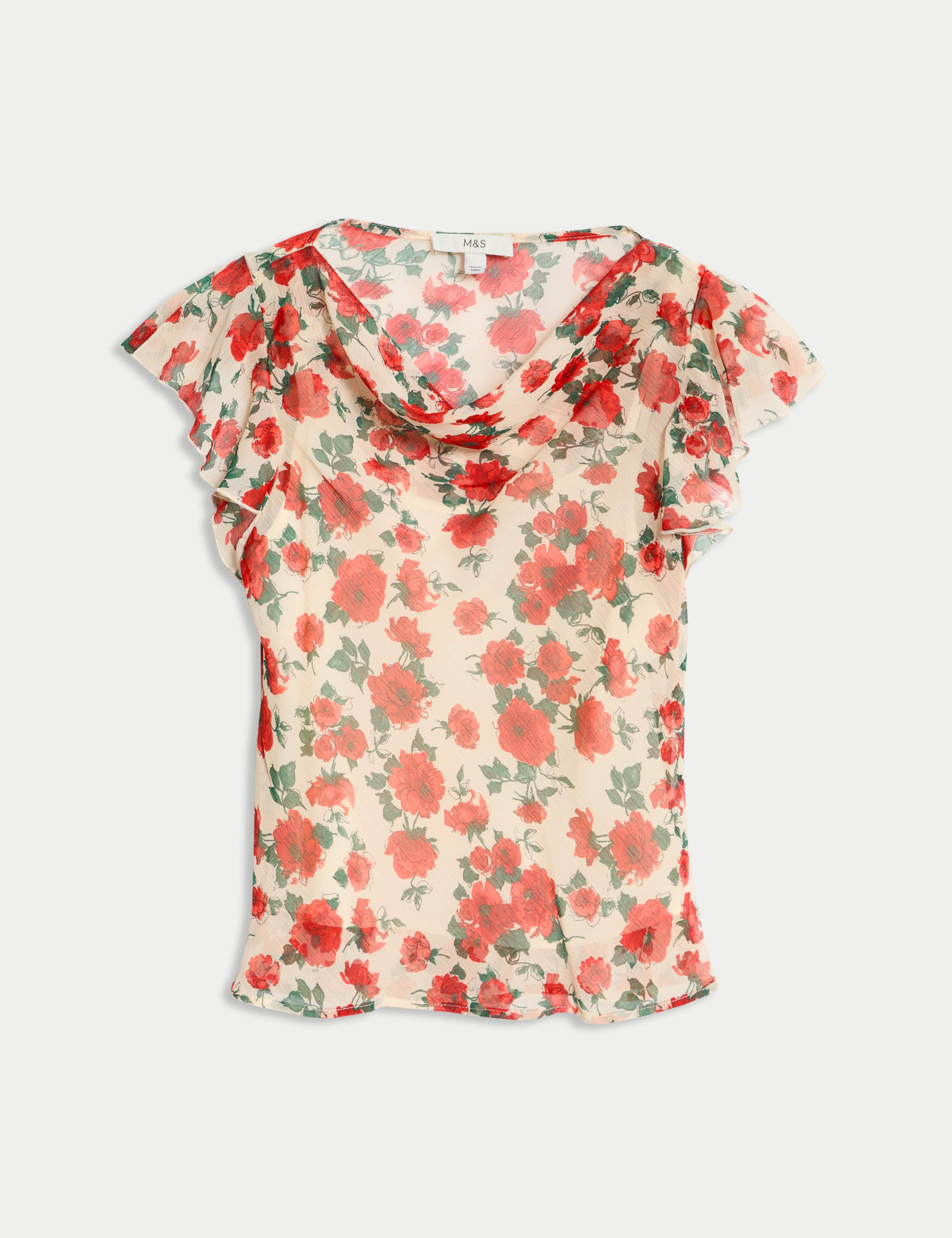 Floral Cowl Neck Ruffle Sleeve Top 2 of 5