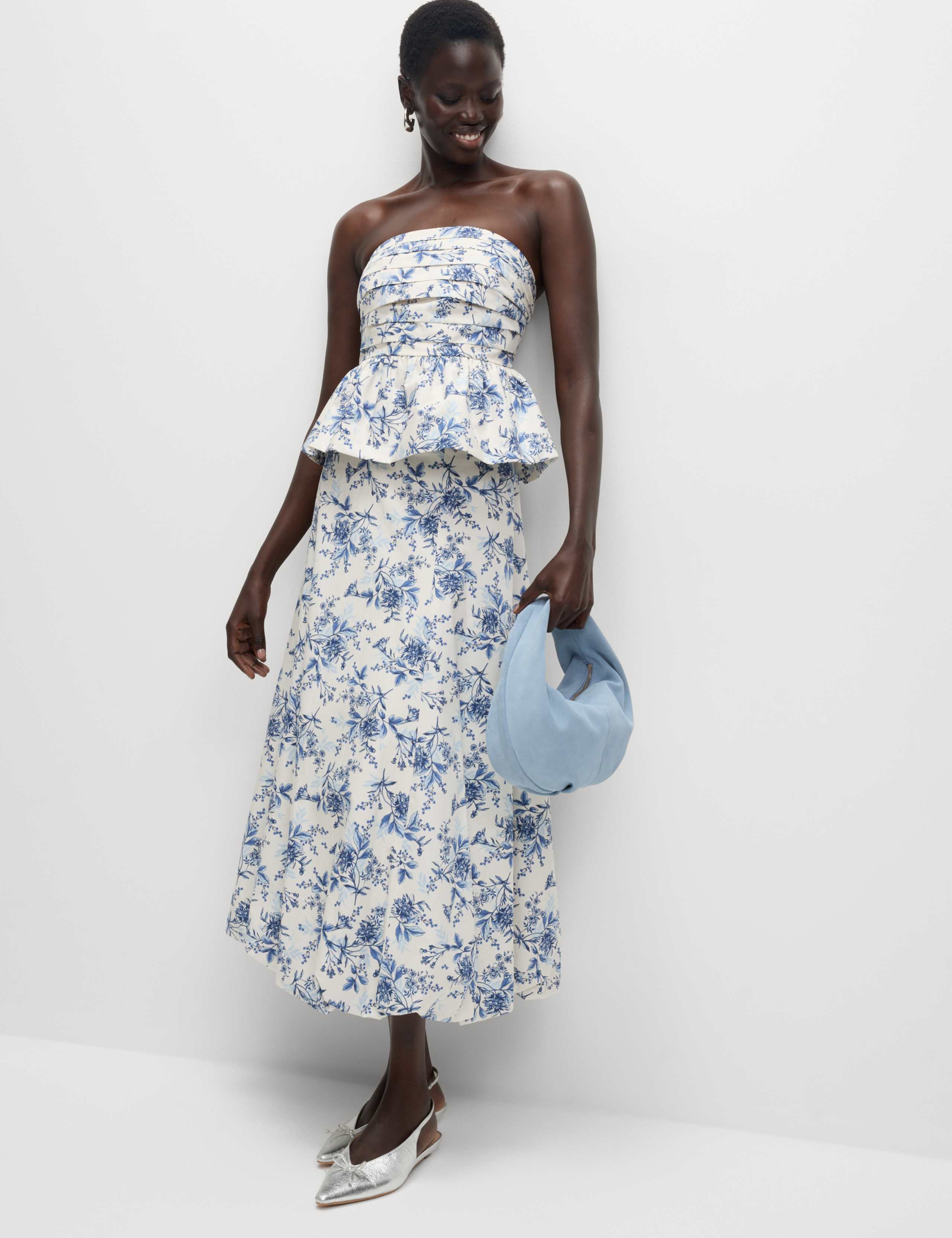 Pure Cotton Floral Bubble Hem Bandeau Top 3 of 5