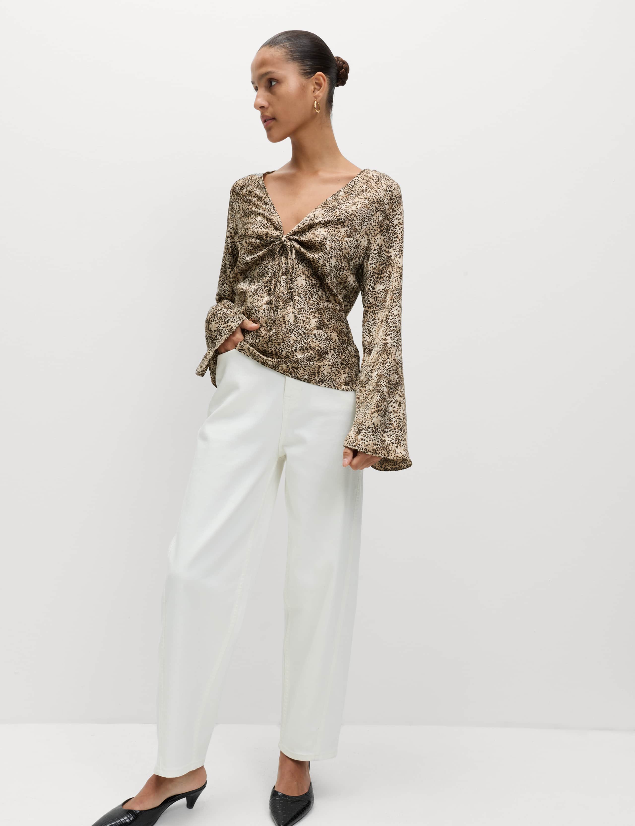 Satin Animal Print Tie Front Top 3 of 5