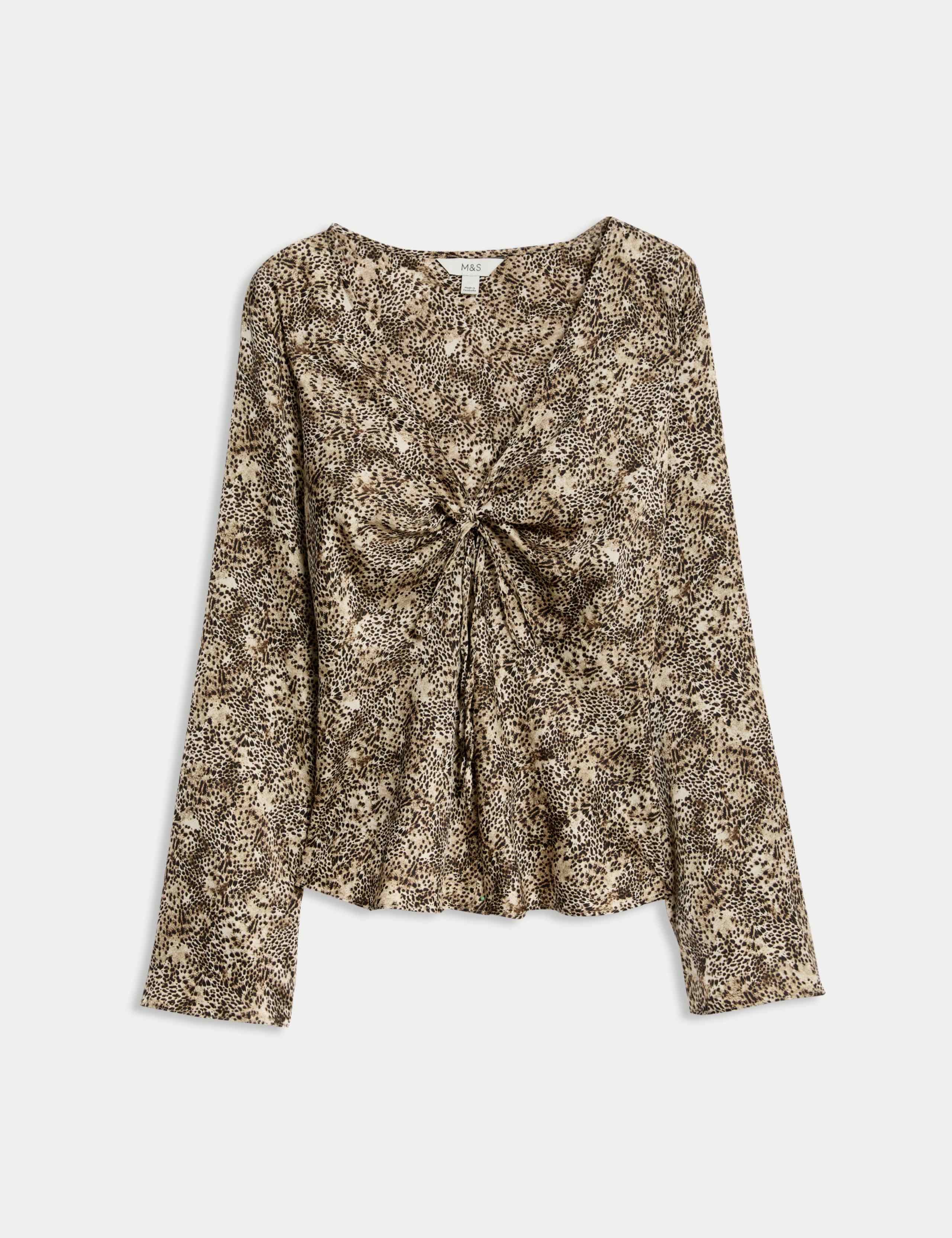 Satin Animal Print Tie Front Top 2 of 5
