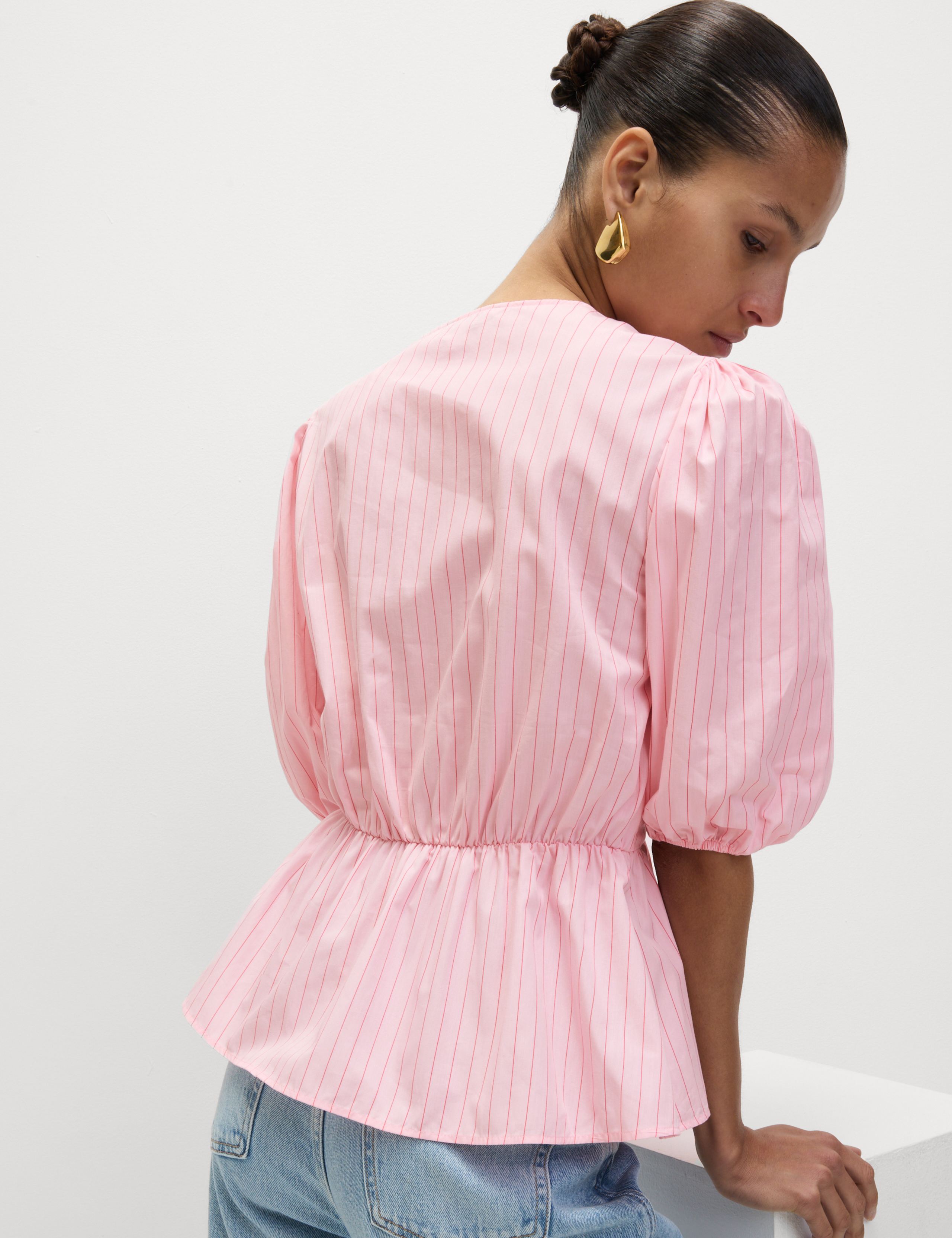 Pure Cotton Striped Bow Detail Top 3 of 4