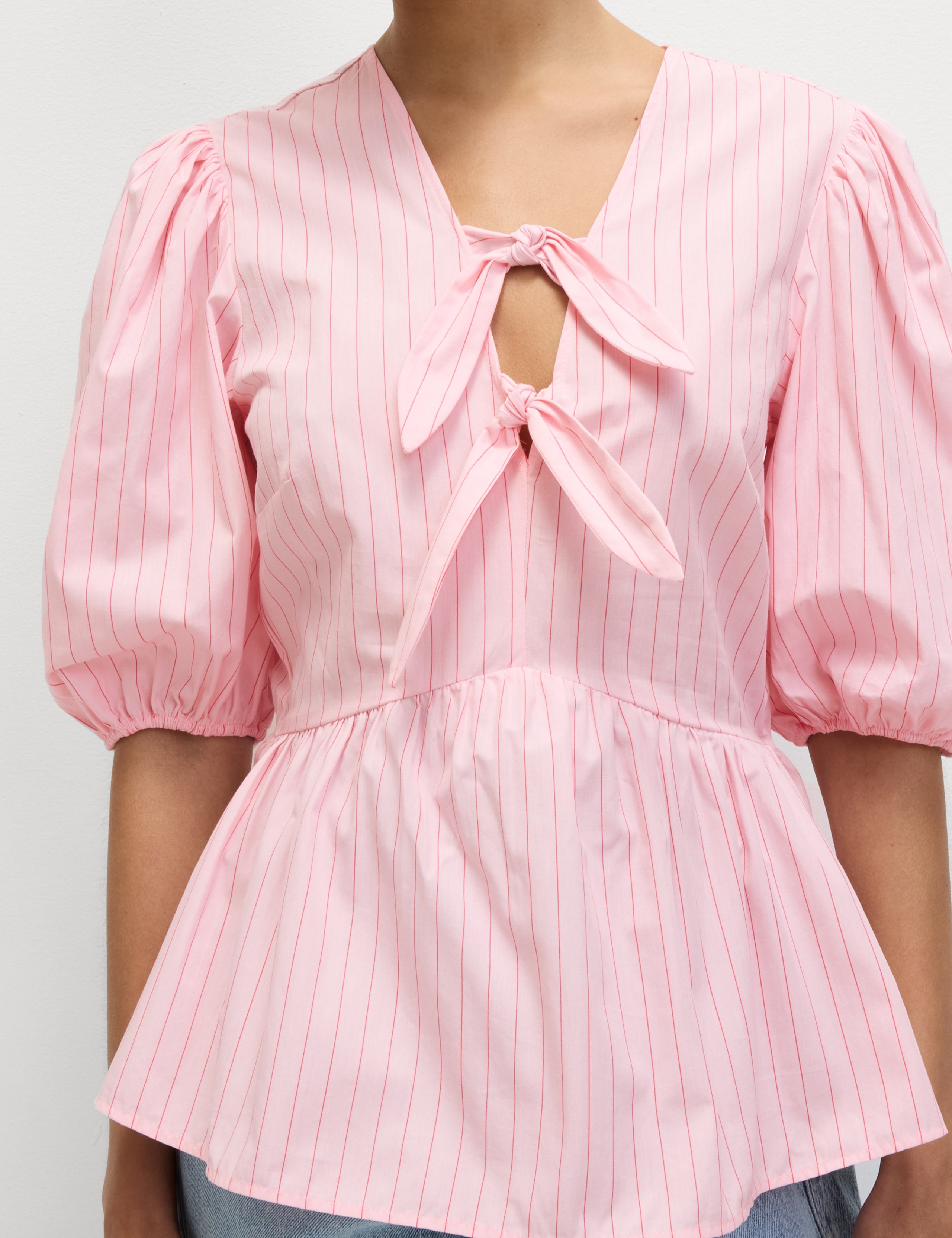 Pure Cotton Striped Bow Detail Top 4 of 4