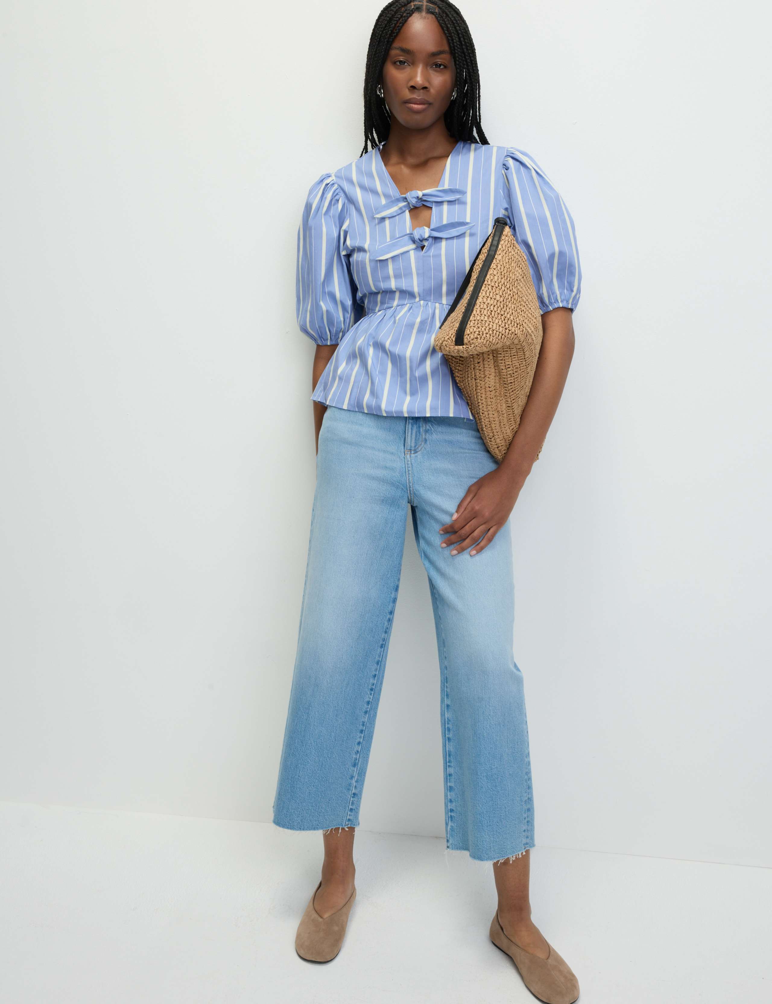 Pure Cotton Striped Bow Detail Top 3 of 4