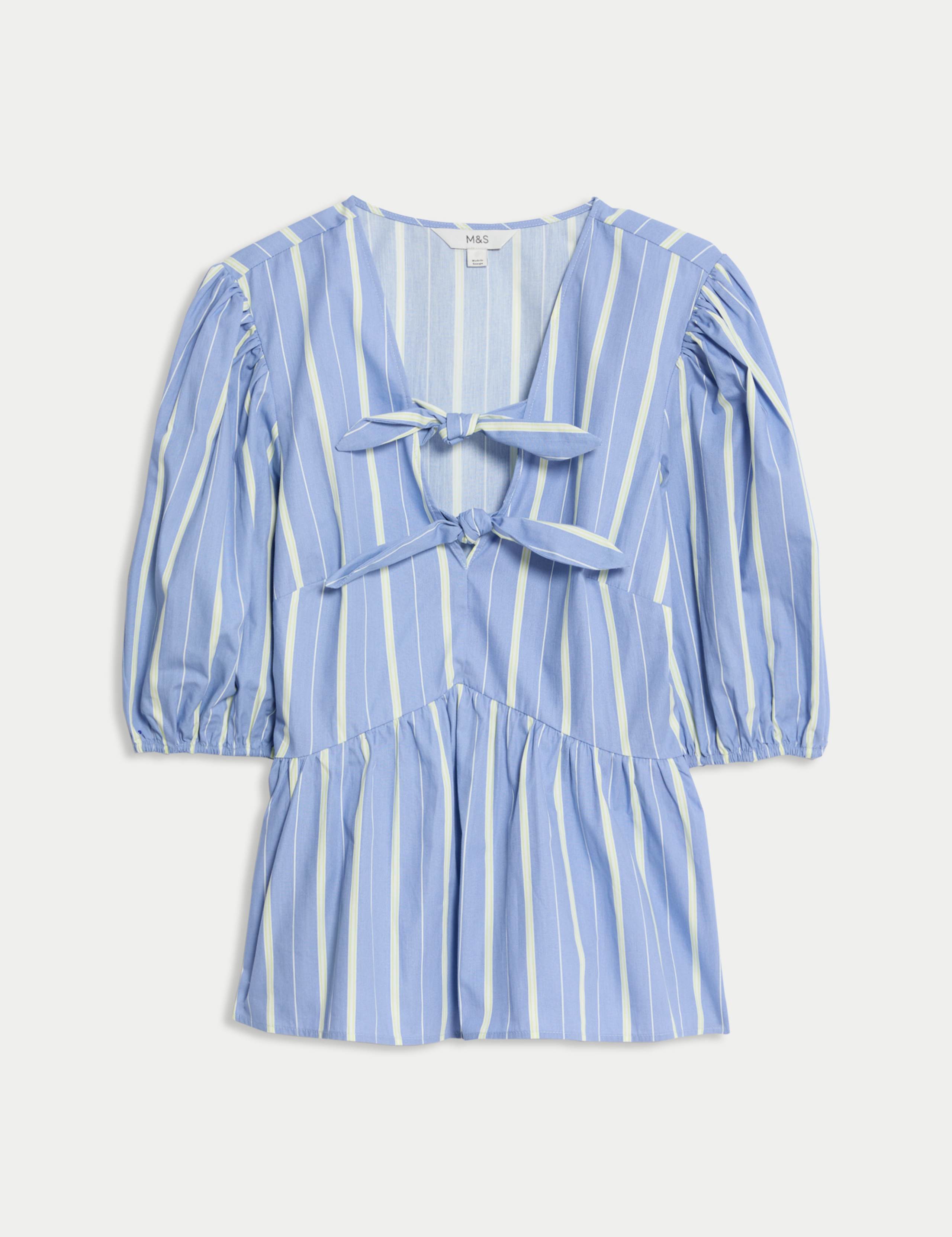 Pure Cotton Striped Bow Detail Top 2 of 4