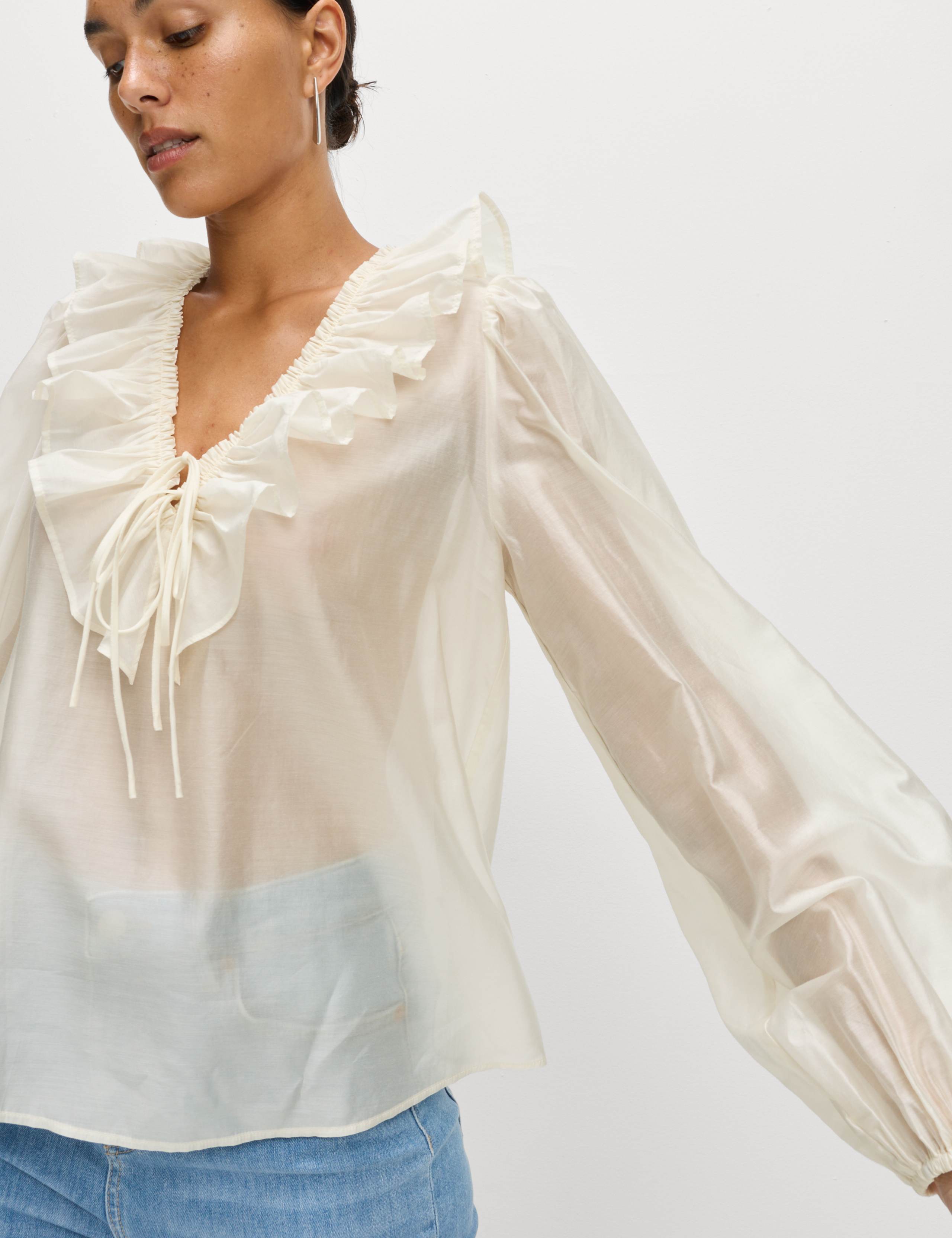 Lyocell Rich Frill Detail V-Neck Top 3 of 6