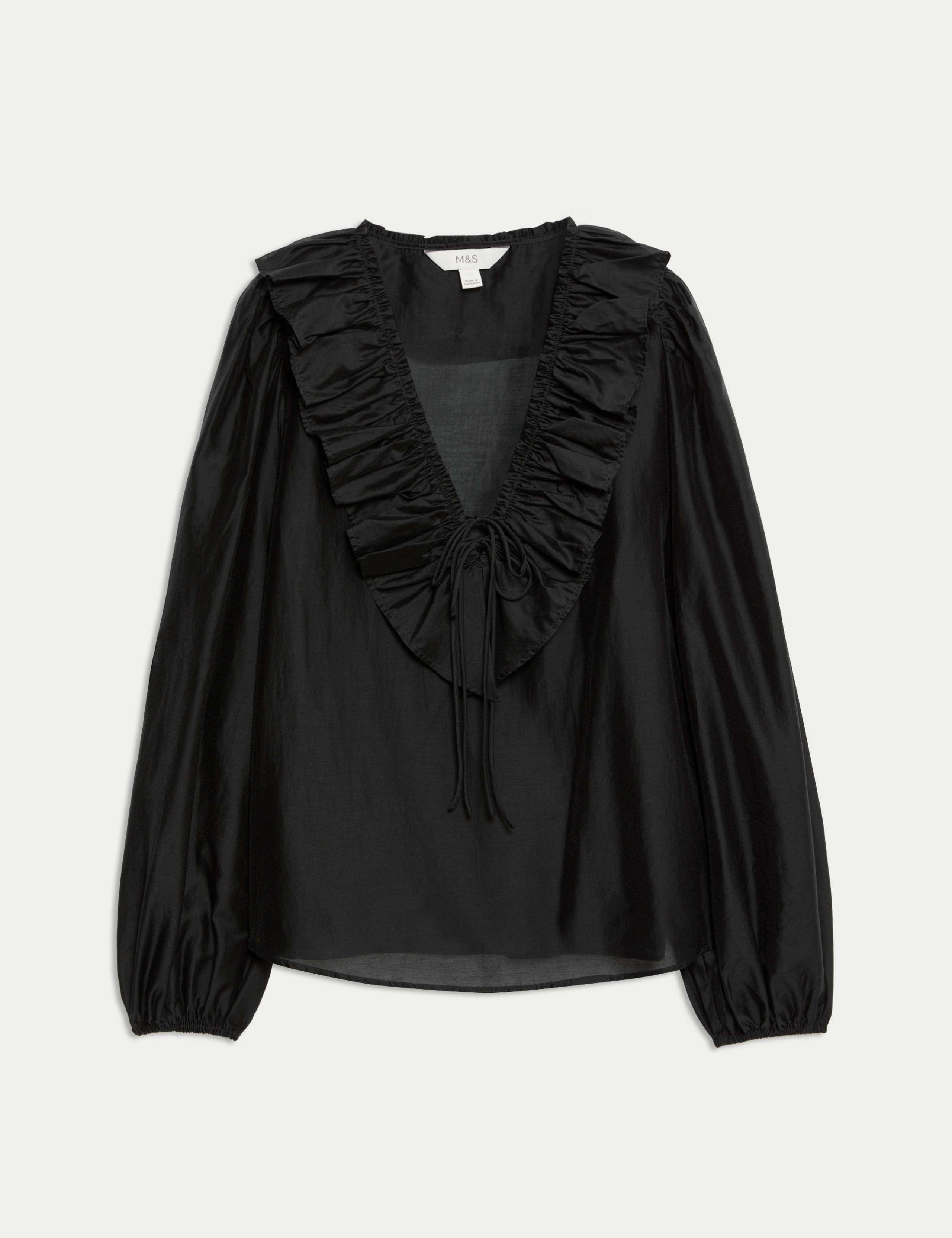 Lyocell Rich Frill Detail V-Neck Top 2 of 6