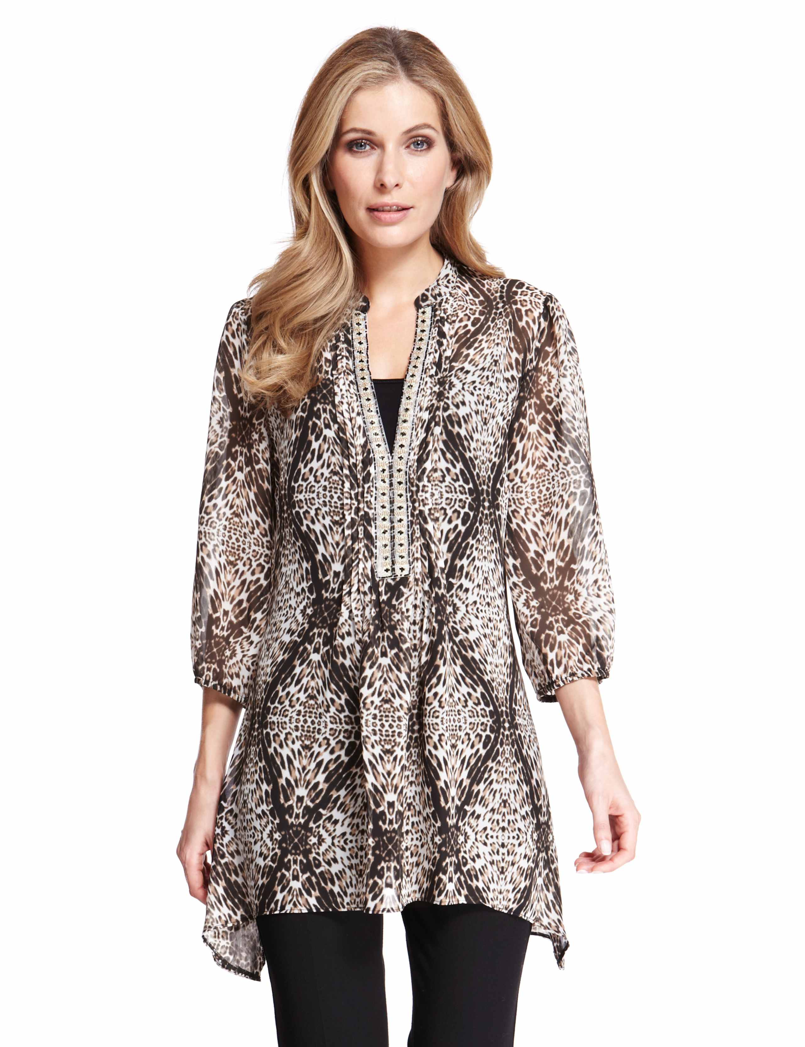Floral Print Slash Neck 3/4 Sleeve T-Shirt 1 of 6