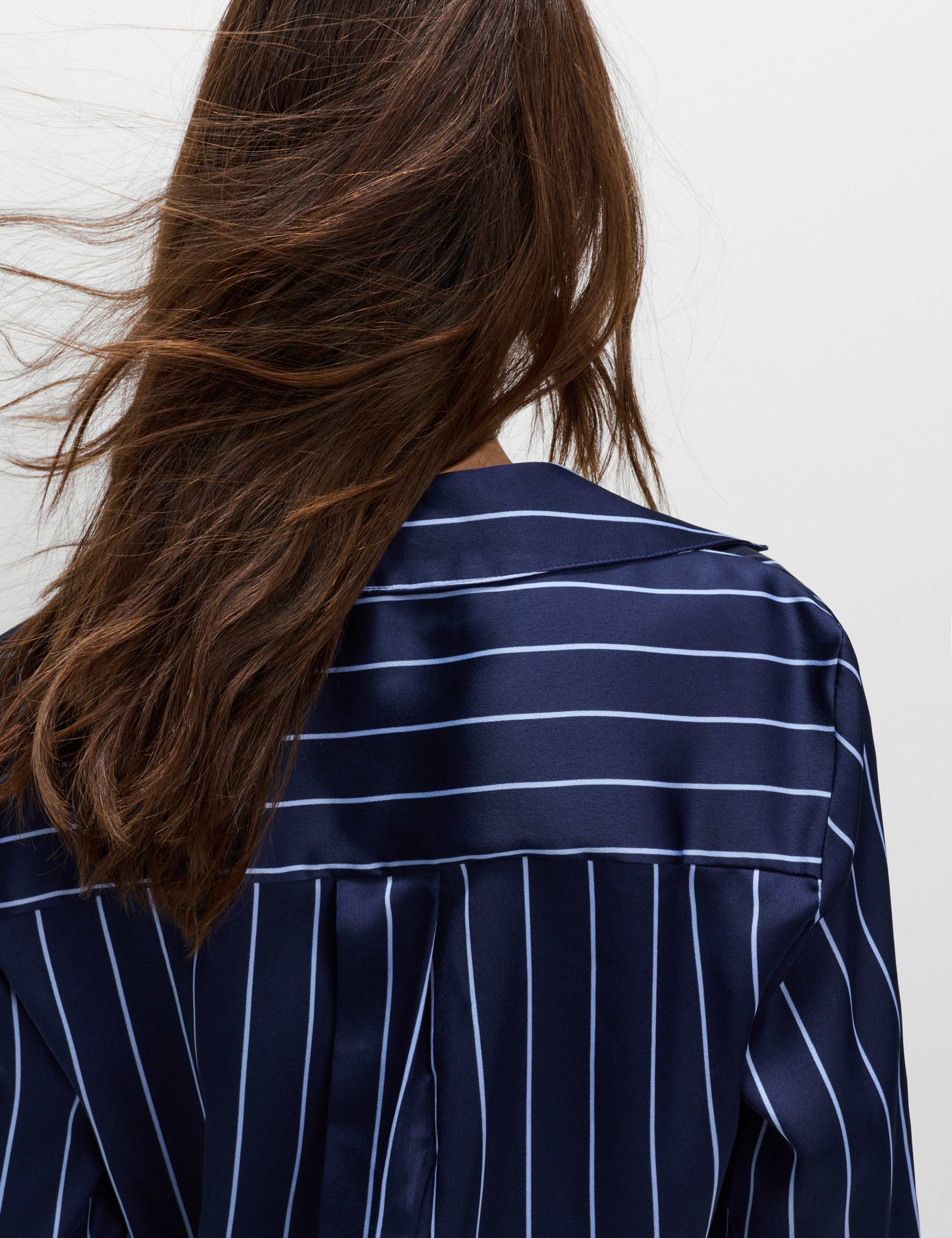 Satin Striped Collared V-Neck Shirt 5 of 7