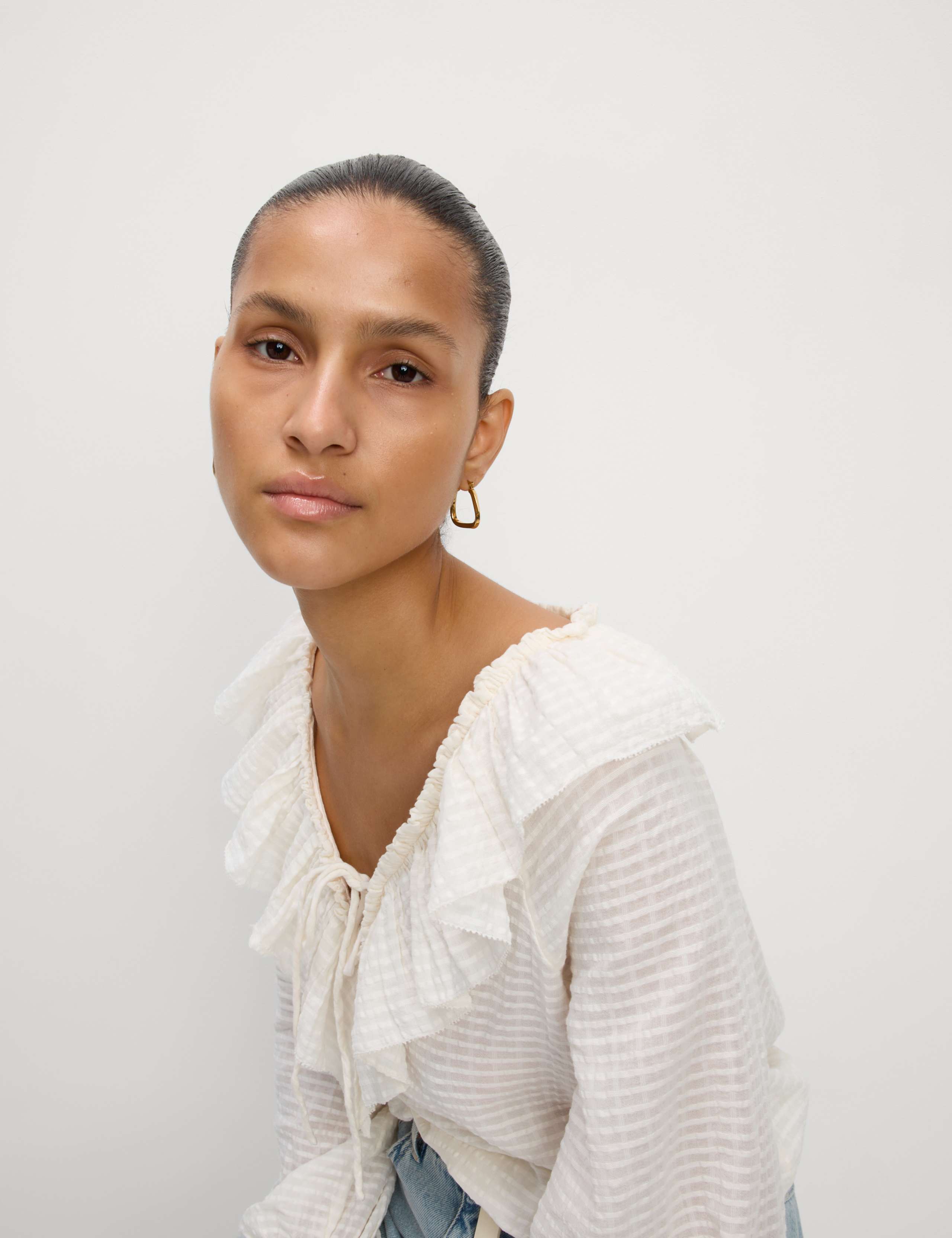 Pure Cotton Textured V-Neck Ruffle Blouse 4 of 4