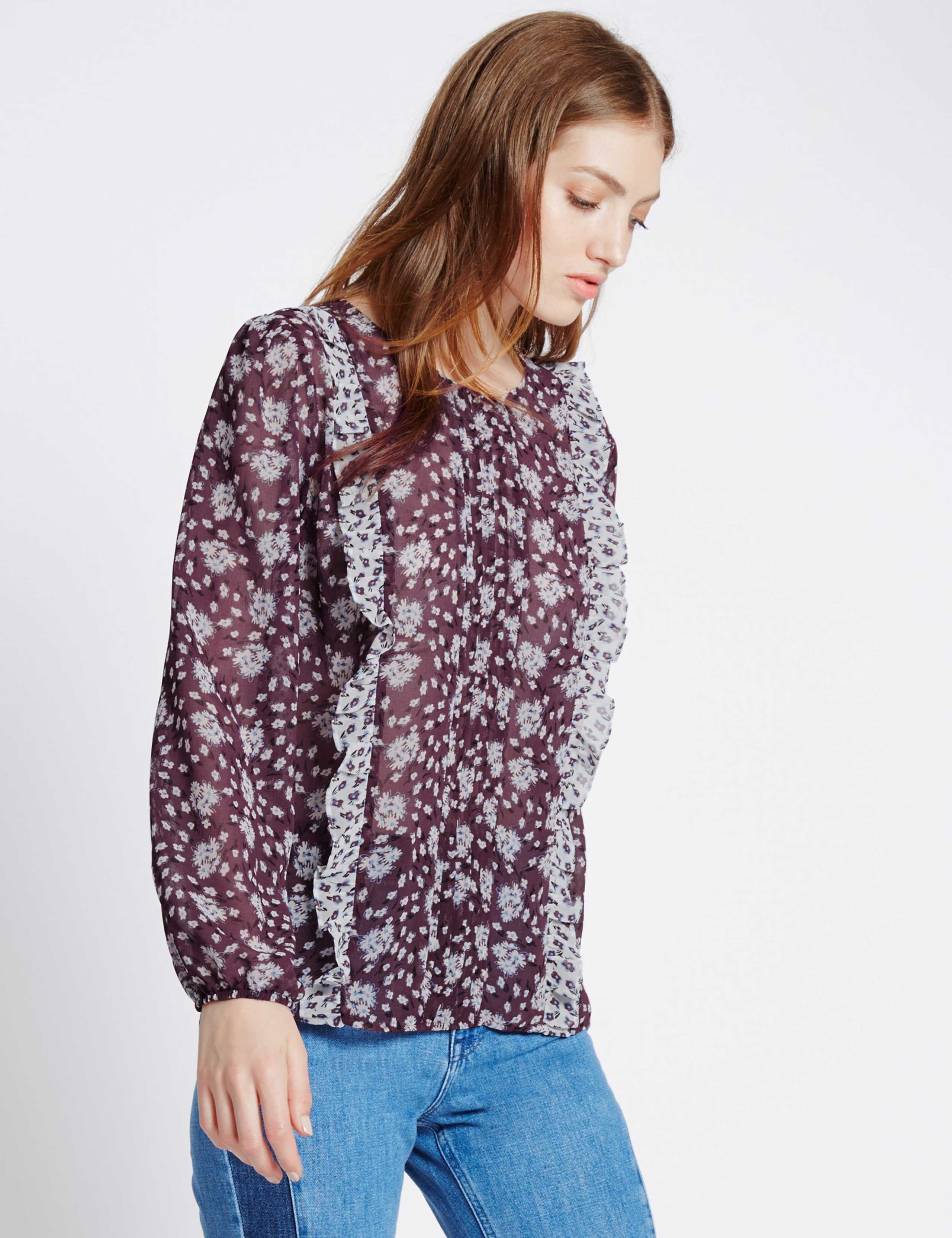Long Sleeve Ditsy Ruffle Blouse 1 of 3