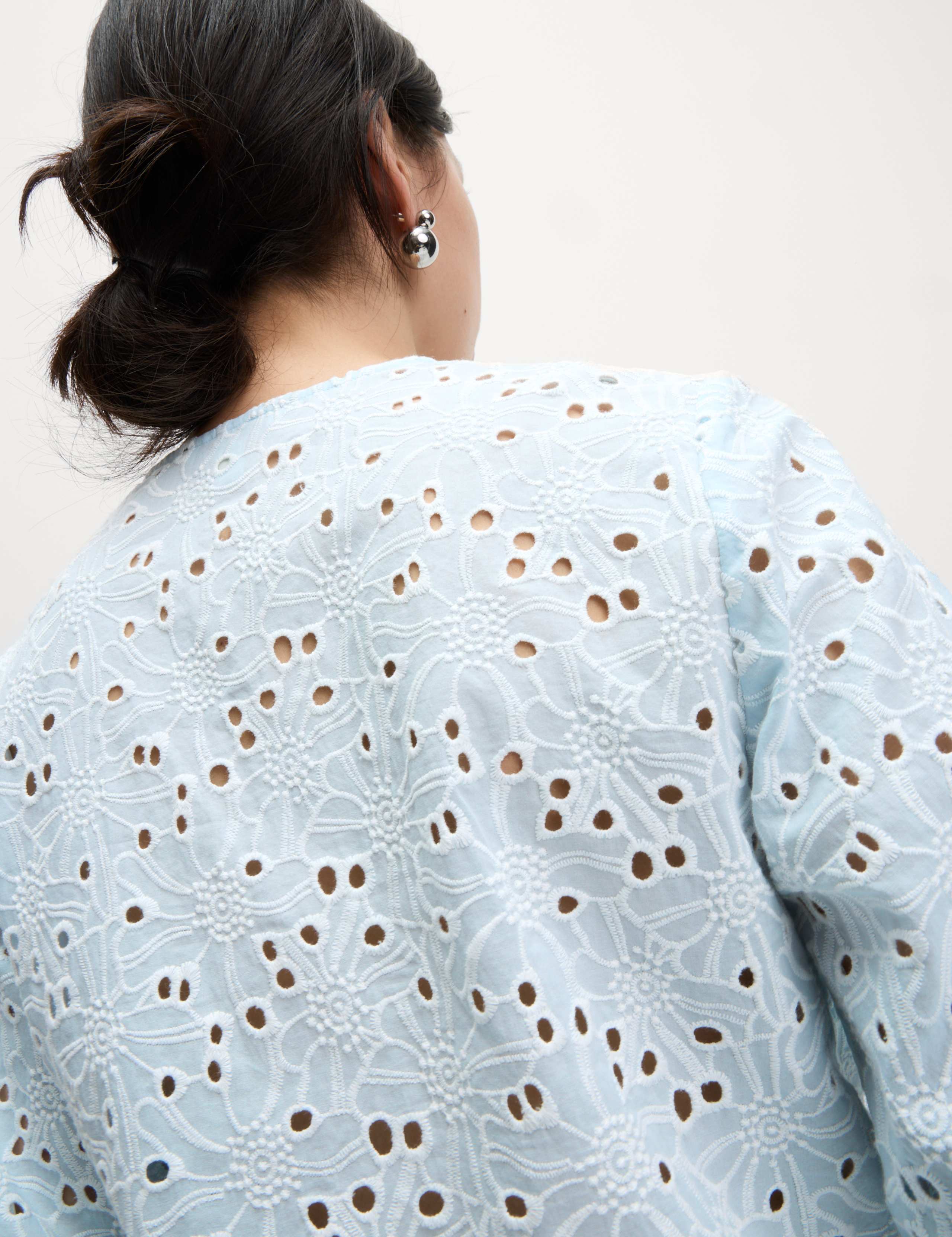 Pure Cotton Floral Cutwork Detail Bow Blouse 5 of 6