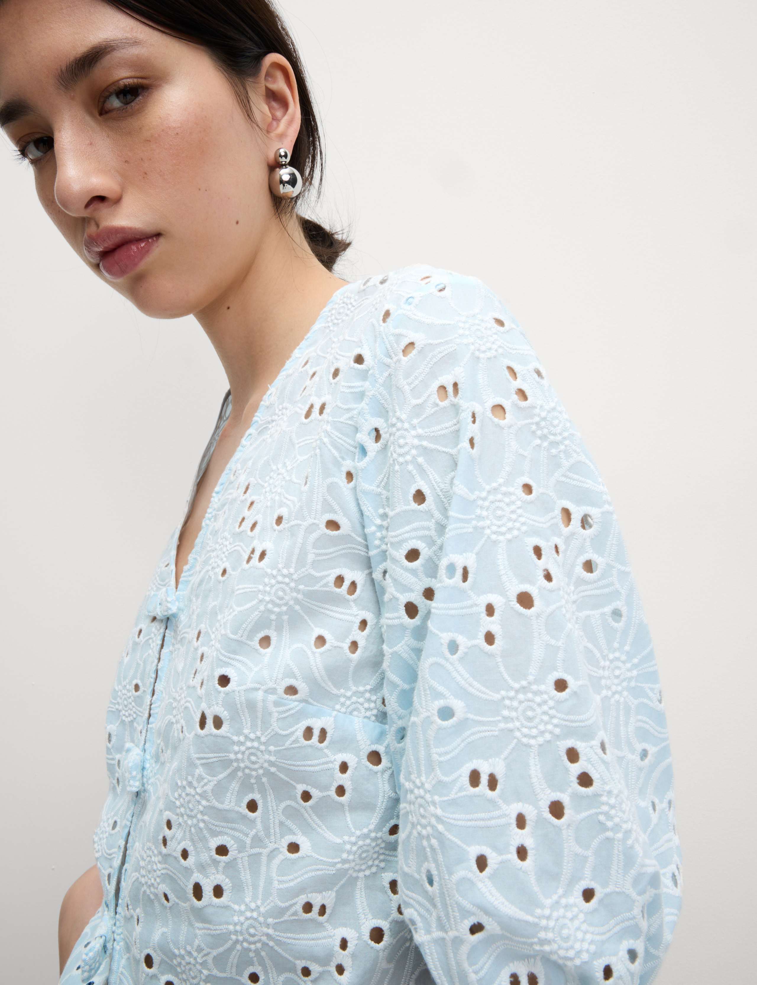 Pure Cotton Floral Cutwork Detail Bow Blouse 6 of 6