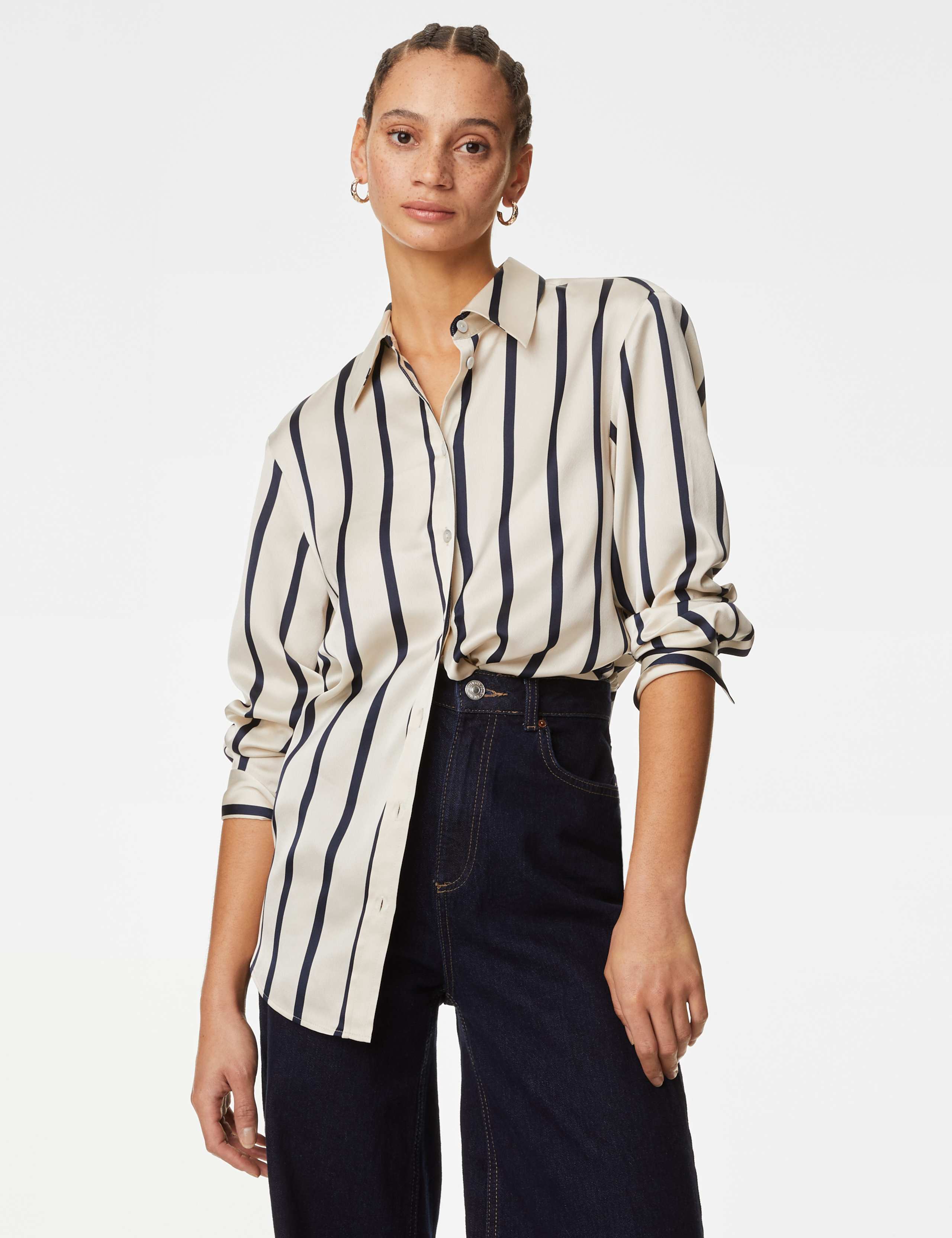 Satin Striped Collared Button Through Shirt 4 of 5
