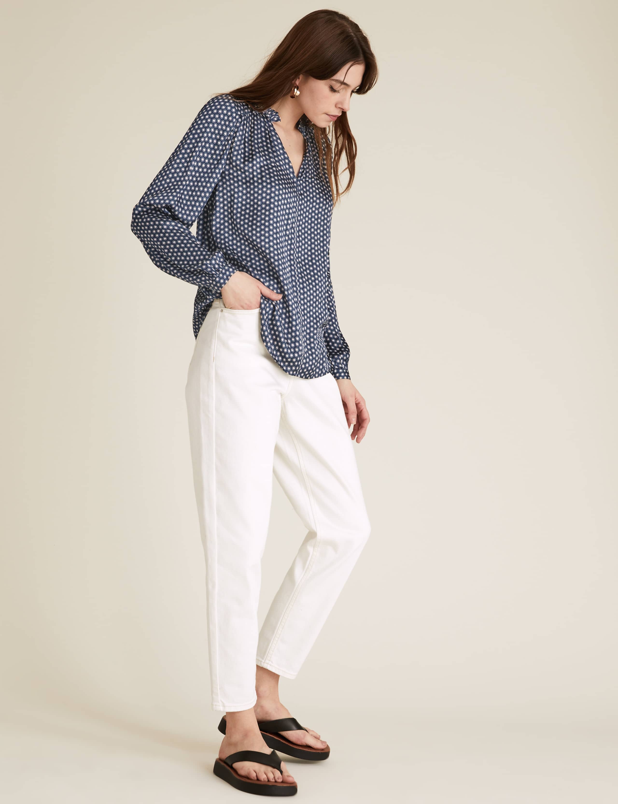 Geometric Frill Neck Popover Blouses 4 of 5