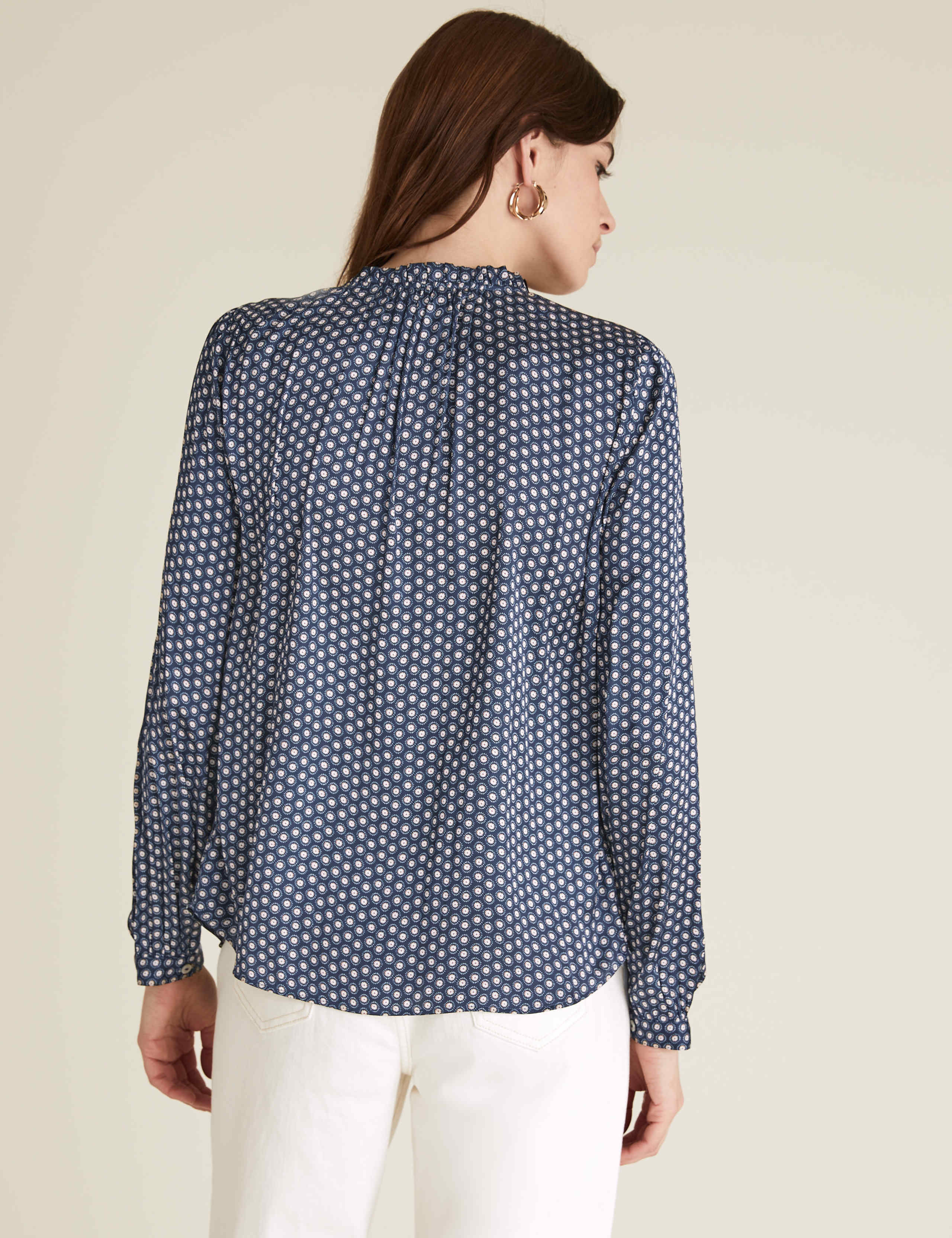 Geometric Frill Neck Popover Blouses 5 of 5