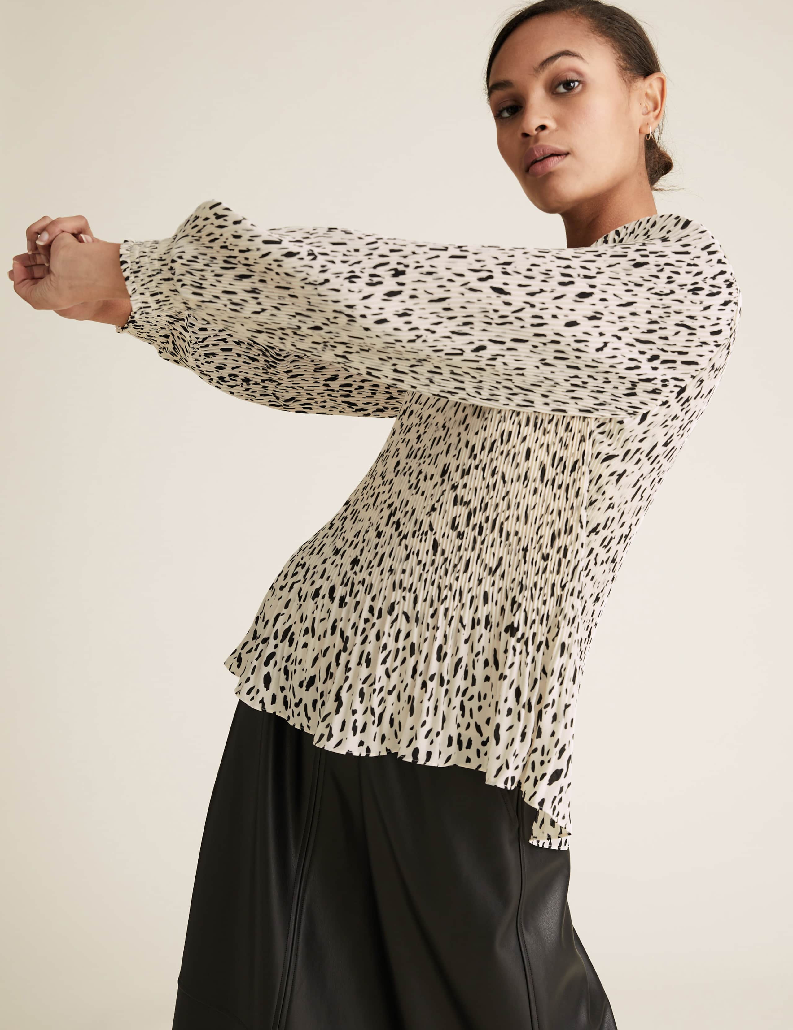 Plisse Printed Long Sleeve Blouse 1 of 5