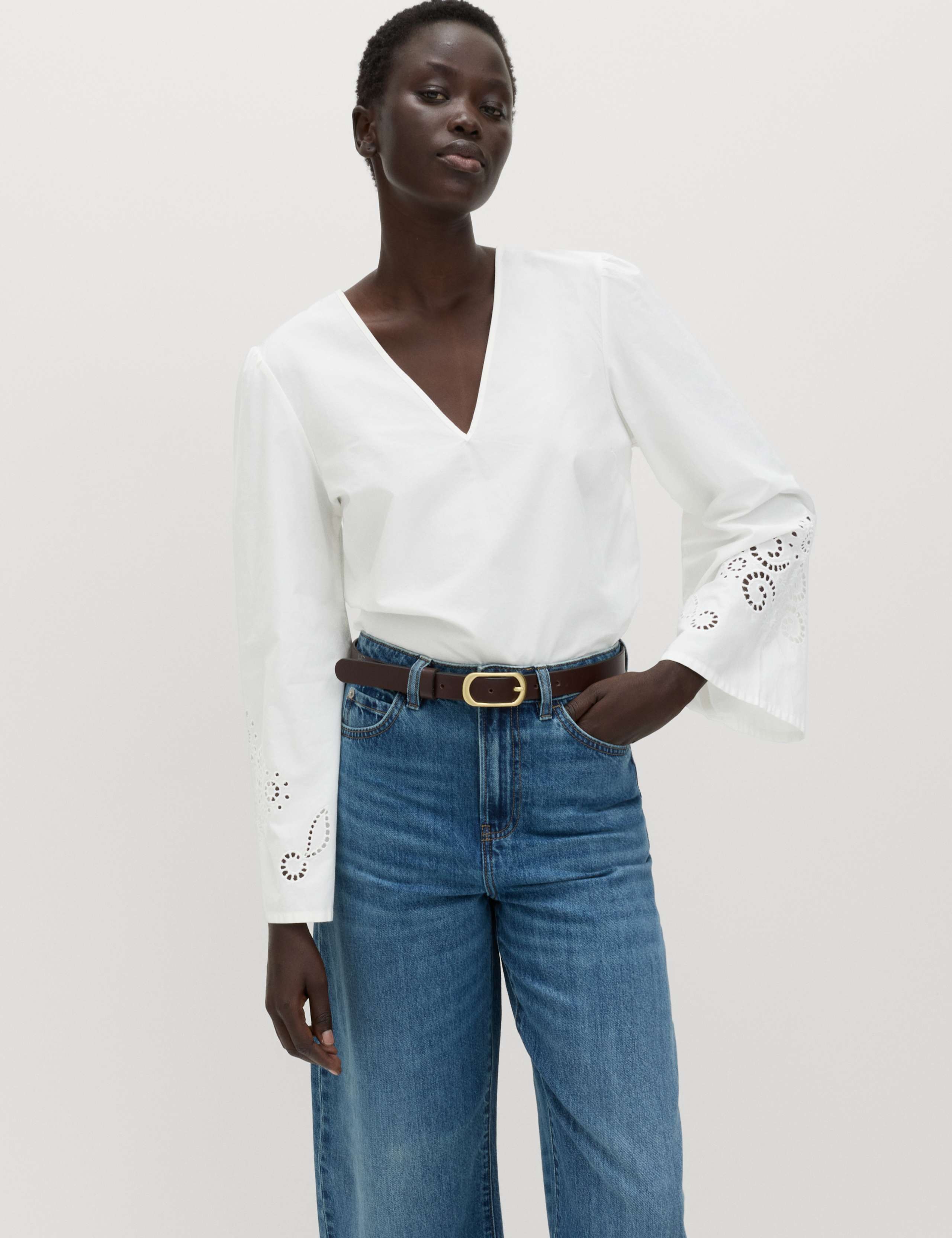 Pure Cotton Cutwork Detail Blouse 1 of 6