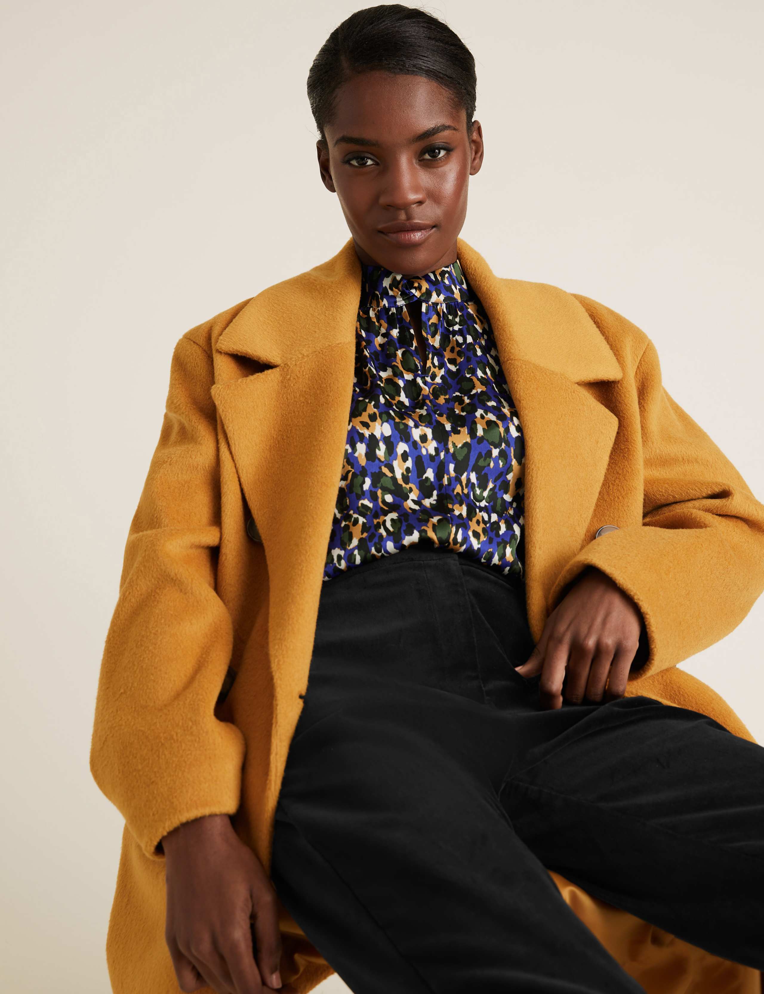 Satin Animal Print High Neck Blouse M&S Collection M&S IE