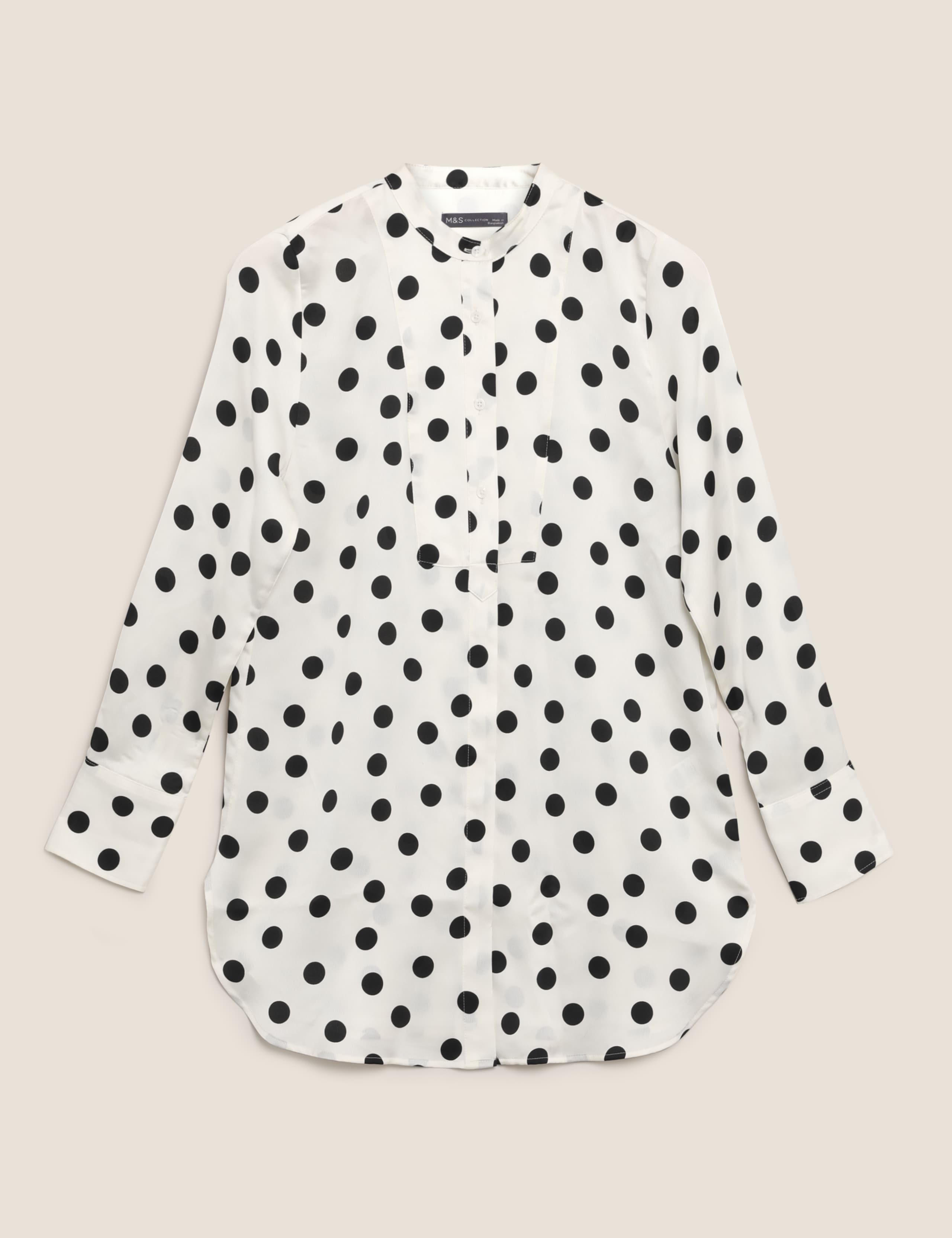 Satin Polka Dot Collarless Bib Detail Tunic 2 of 6