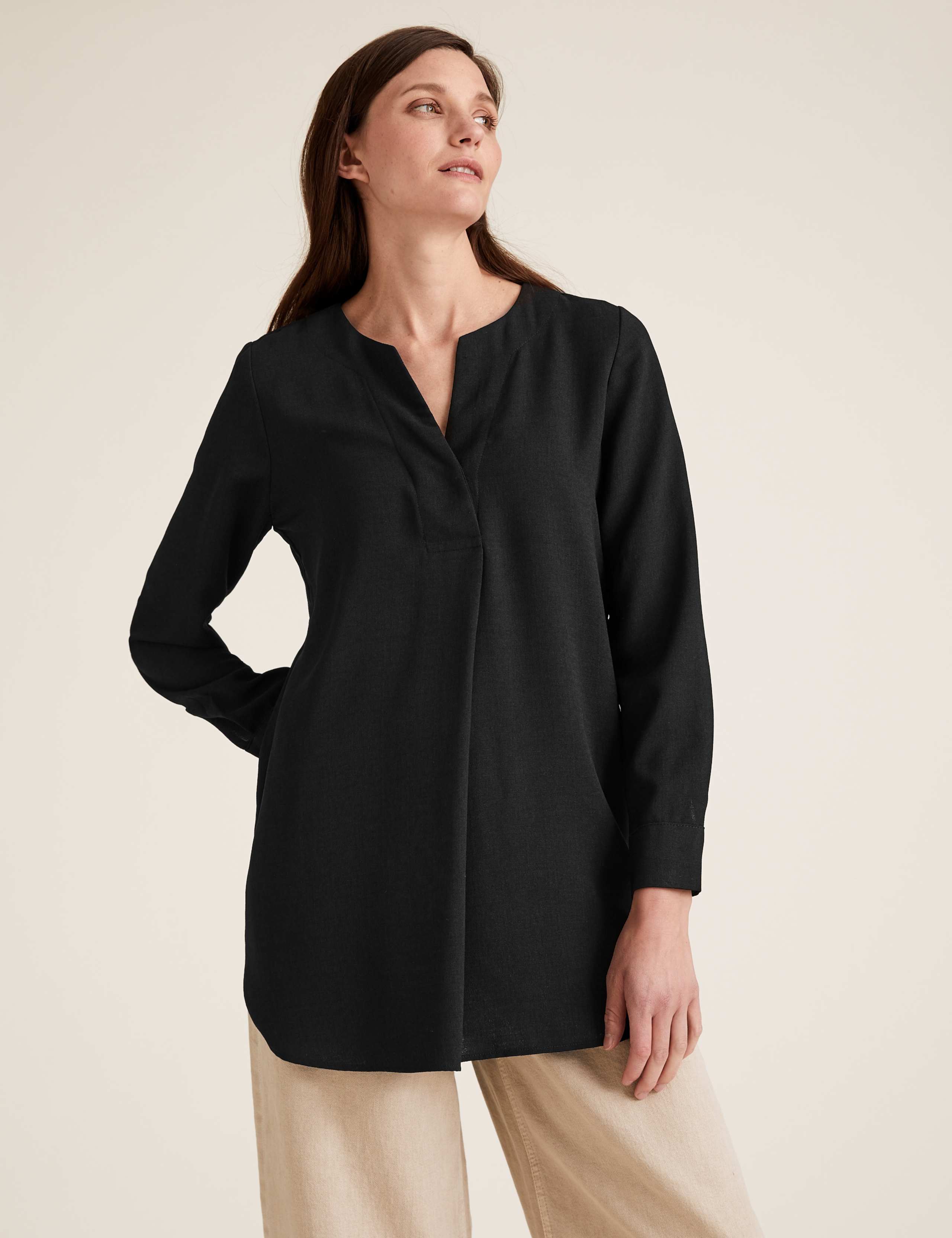 Plain V-Neck Long Sleeve Tunic 1 of 5