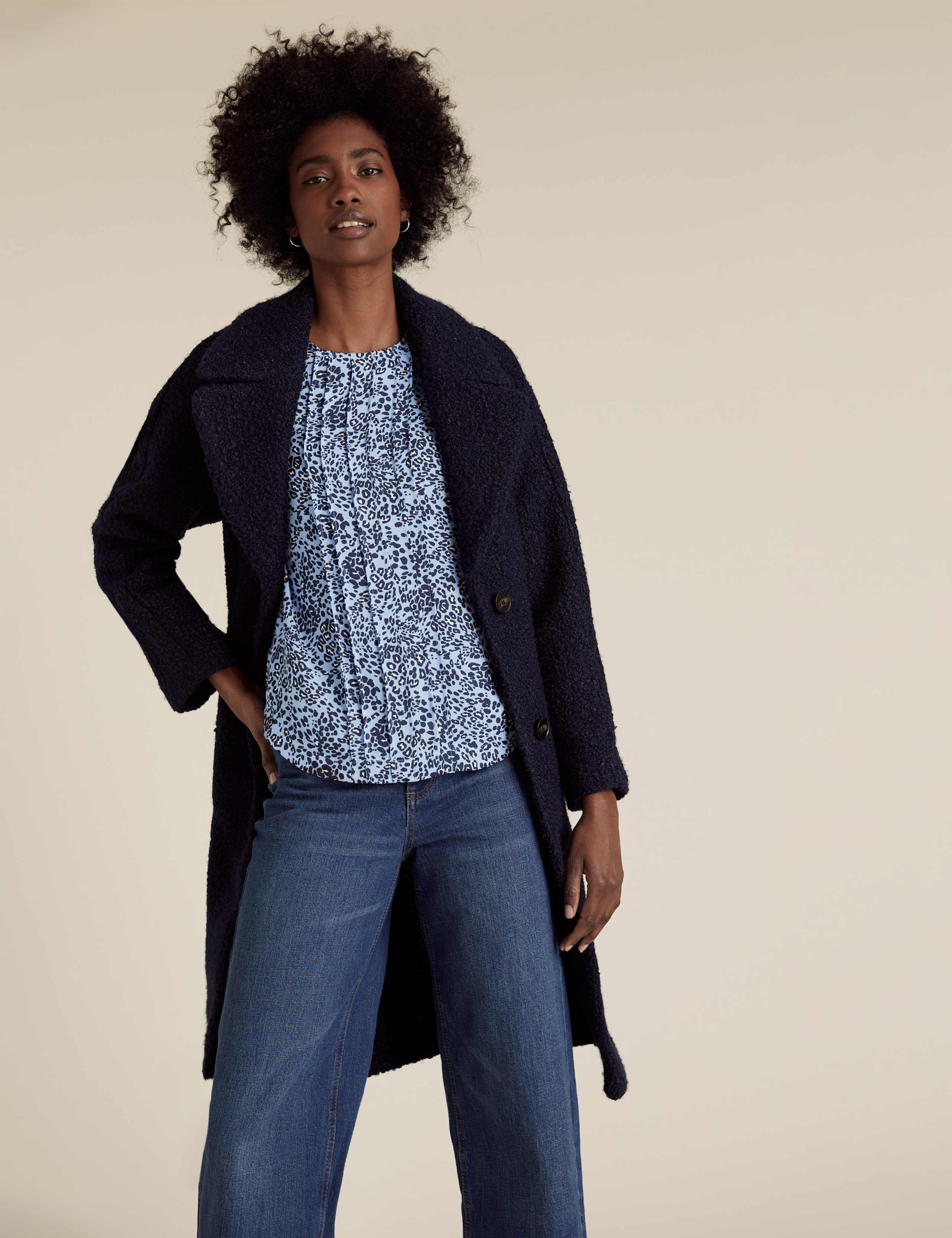 Animal Print Pintuck Long Sleeve Blouse 4 of 5