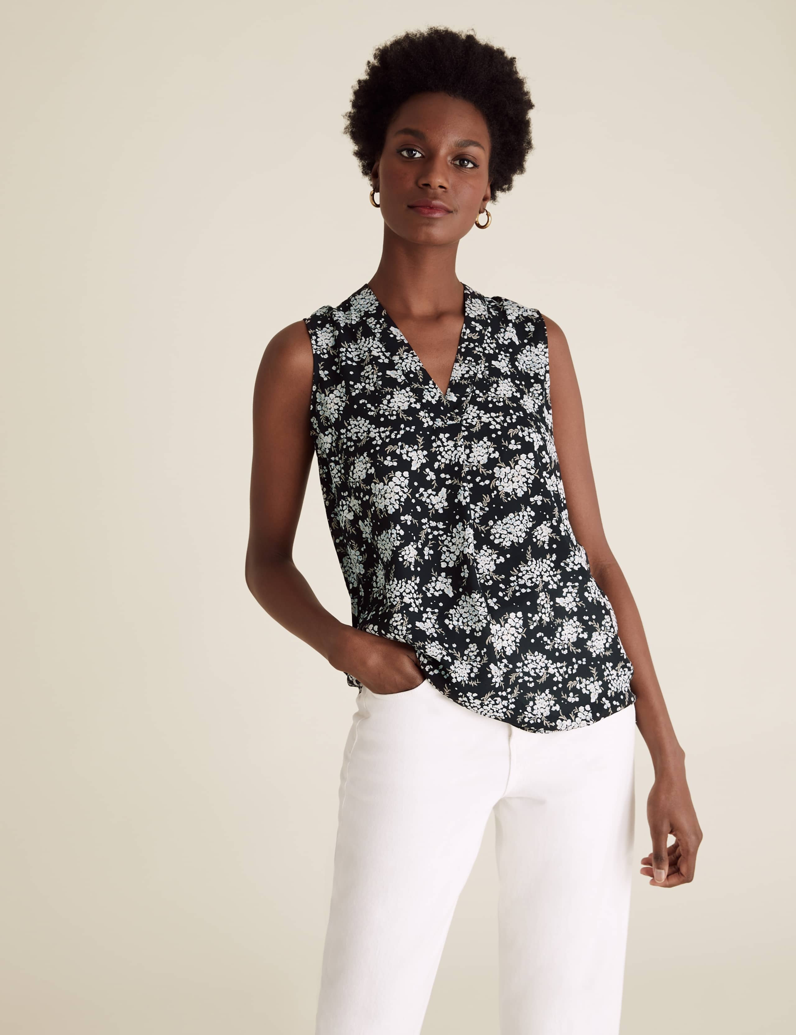 Floral V-Neck Sleeveless Shell Top 1 of 4