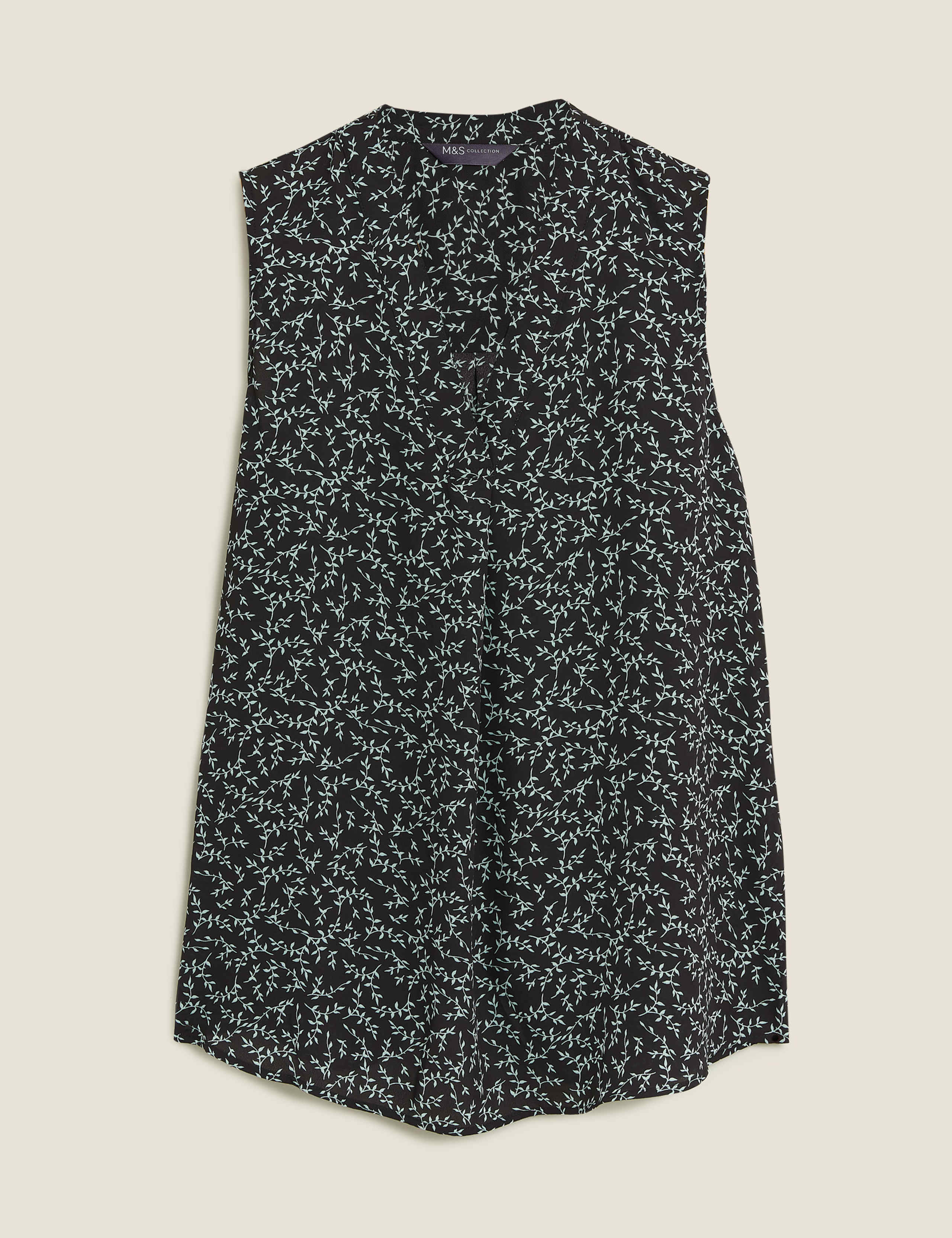 Leaf Print V-Neck Sleeveless Shell Top 2 of 5
