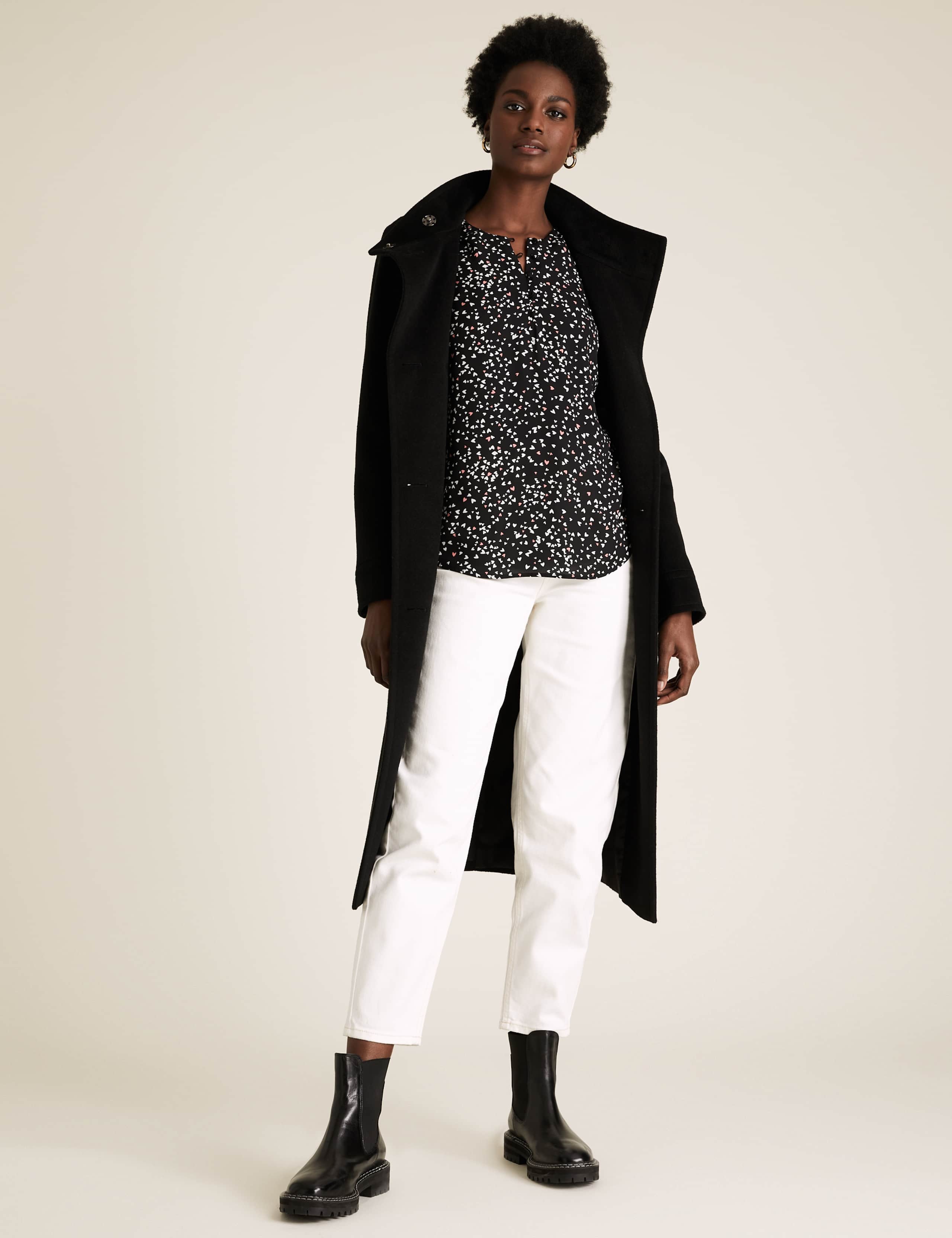 Heart Print Round Neck Long Sleeve Blouse 3 of 6