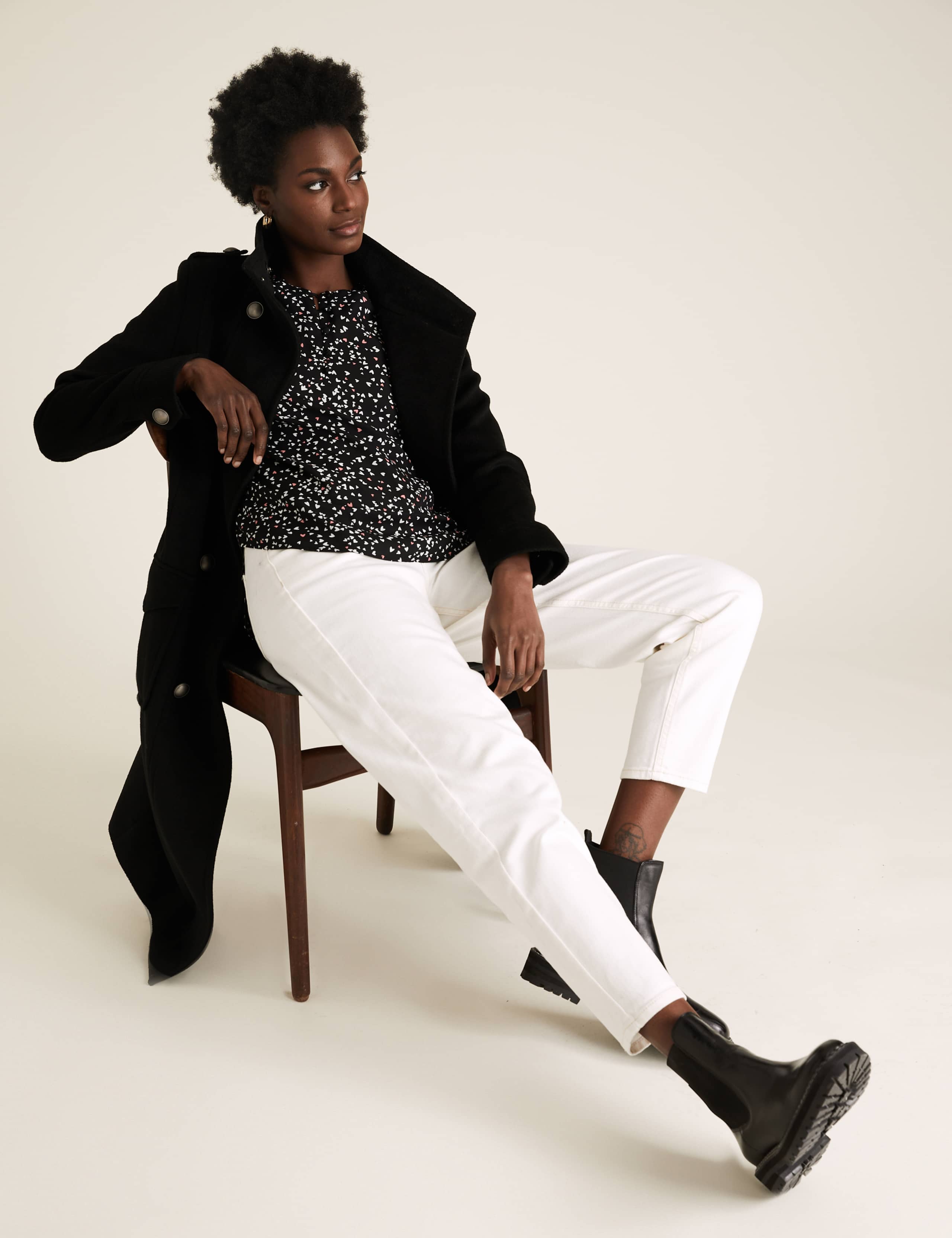 Heart Print Round Neck Long Sleeve Blouse 5 of 6