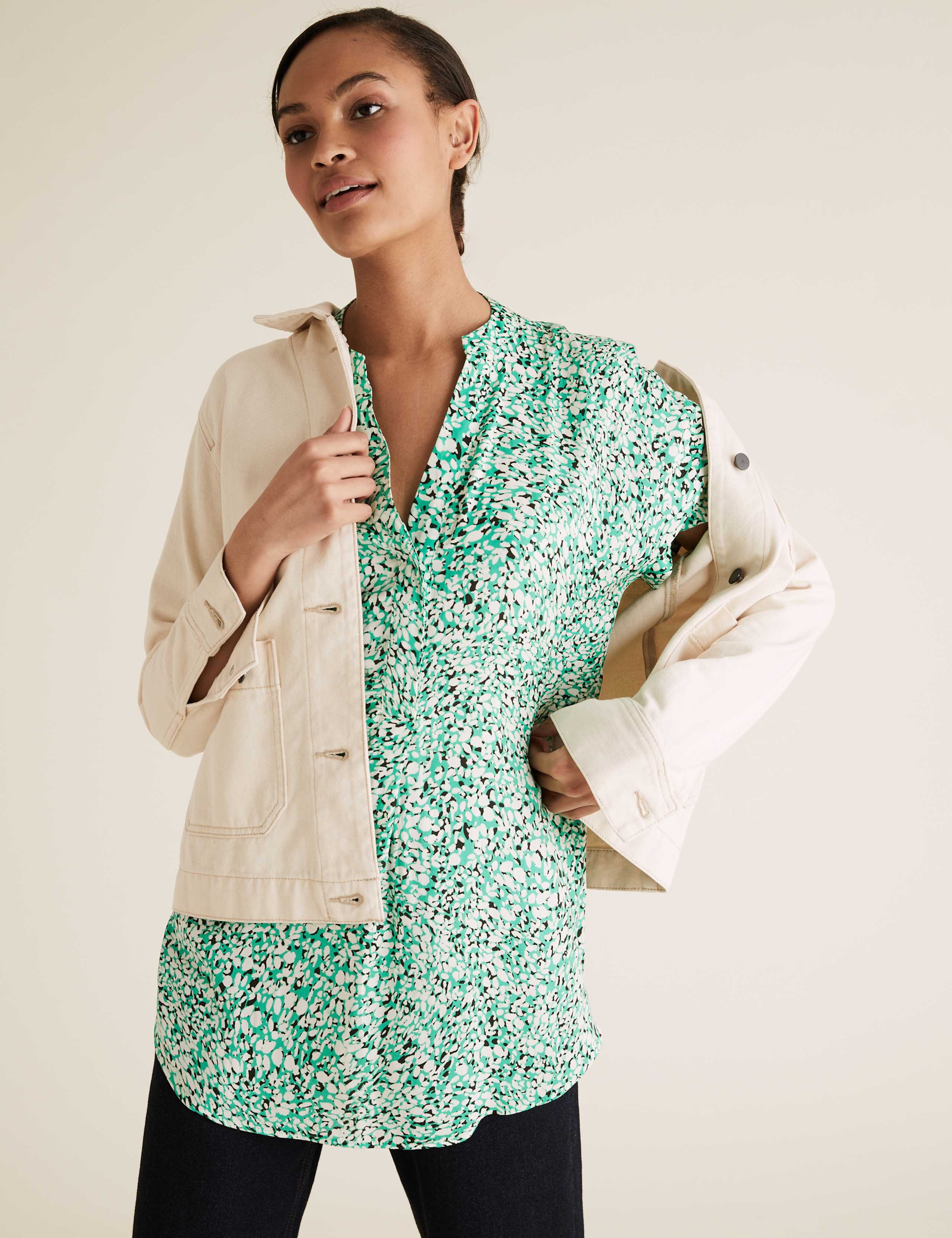 Printed V-Neck Short Sleeve Tunic 1 of 5