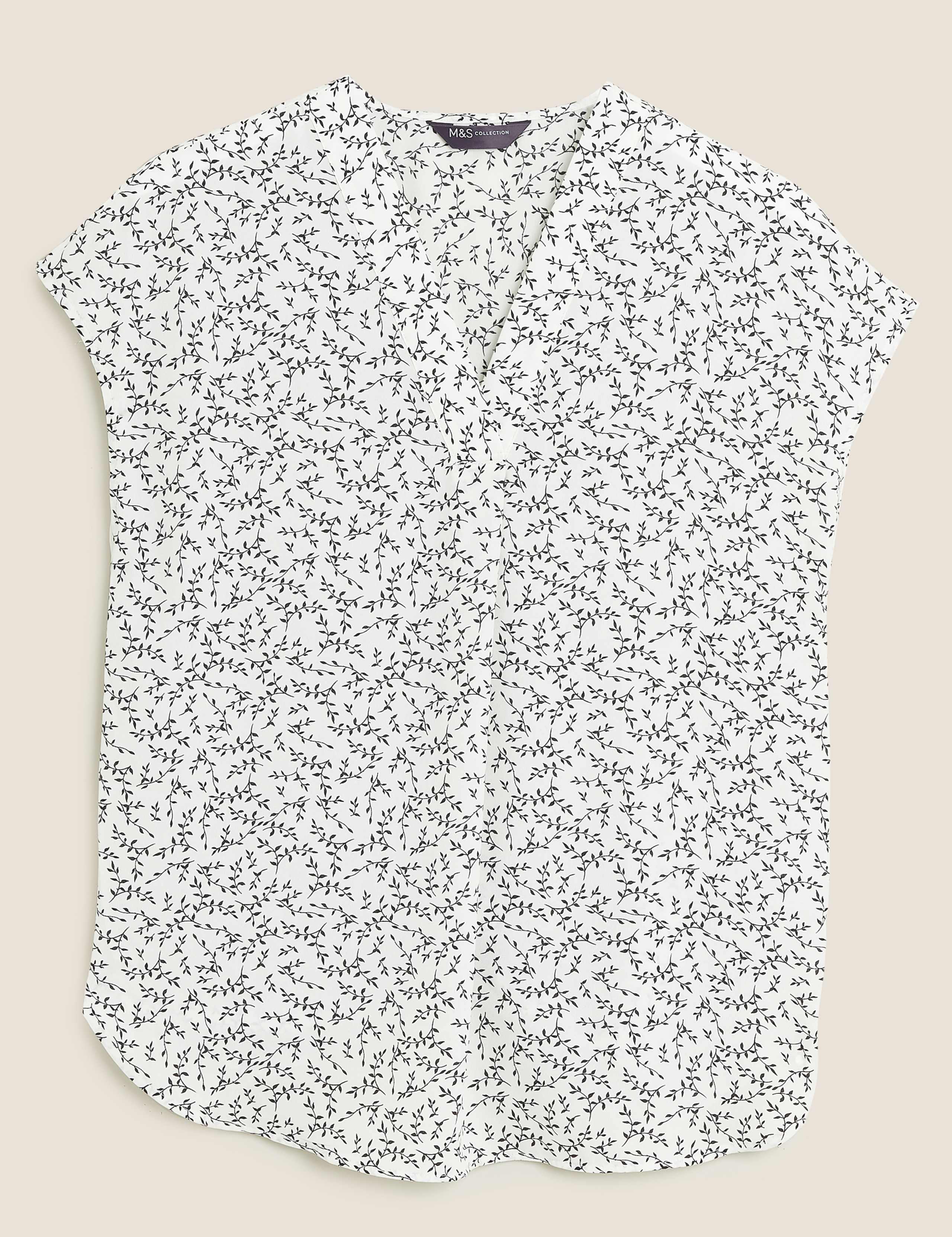 Leaf Print V-Neck Sleeveless Shell Top 2 of 5