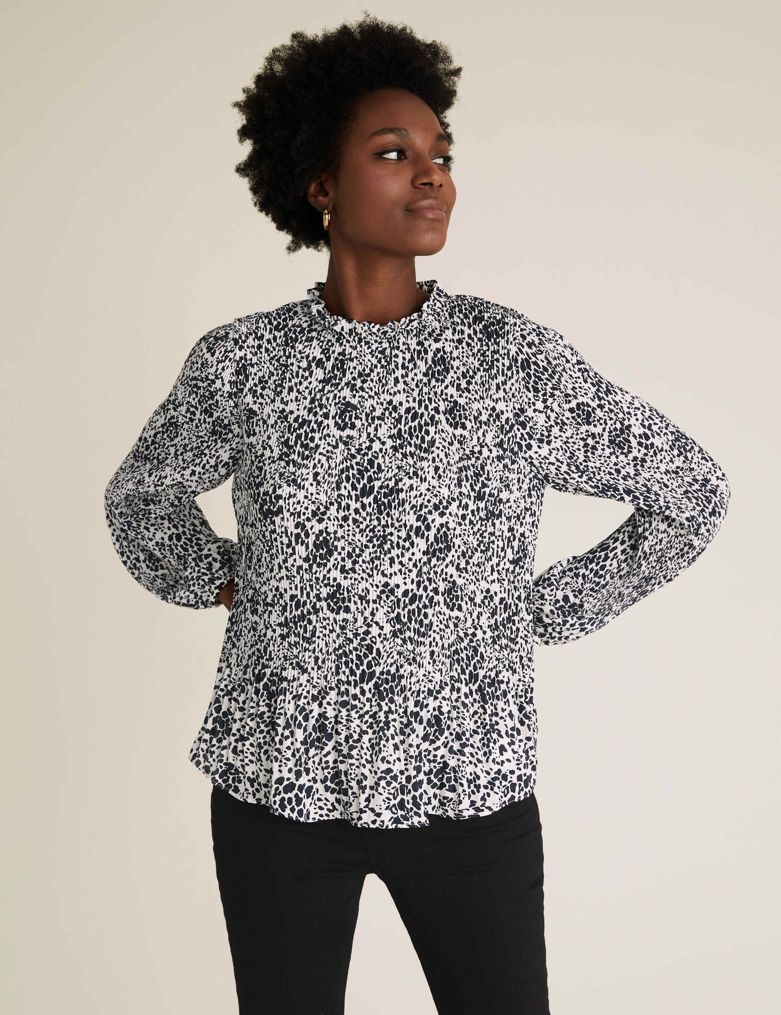 Animal Print Plisse Long Sleeve Blouse 1 of 5