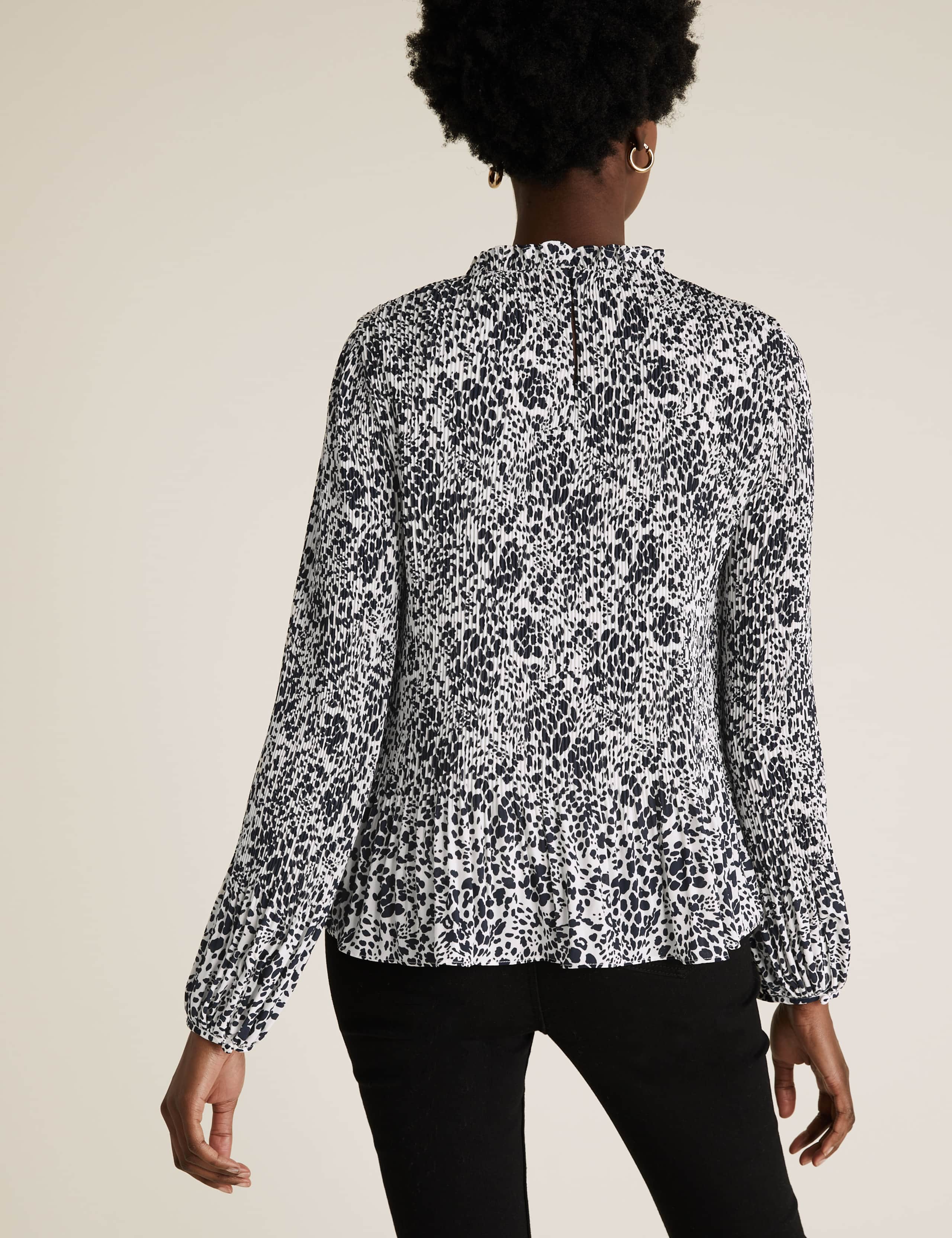 Animal Print Plisse Long Sleeve Blouse 4 of 5