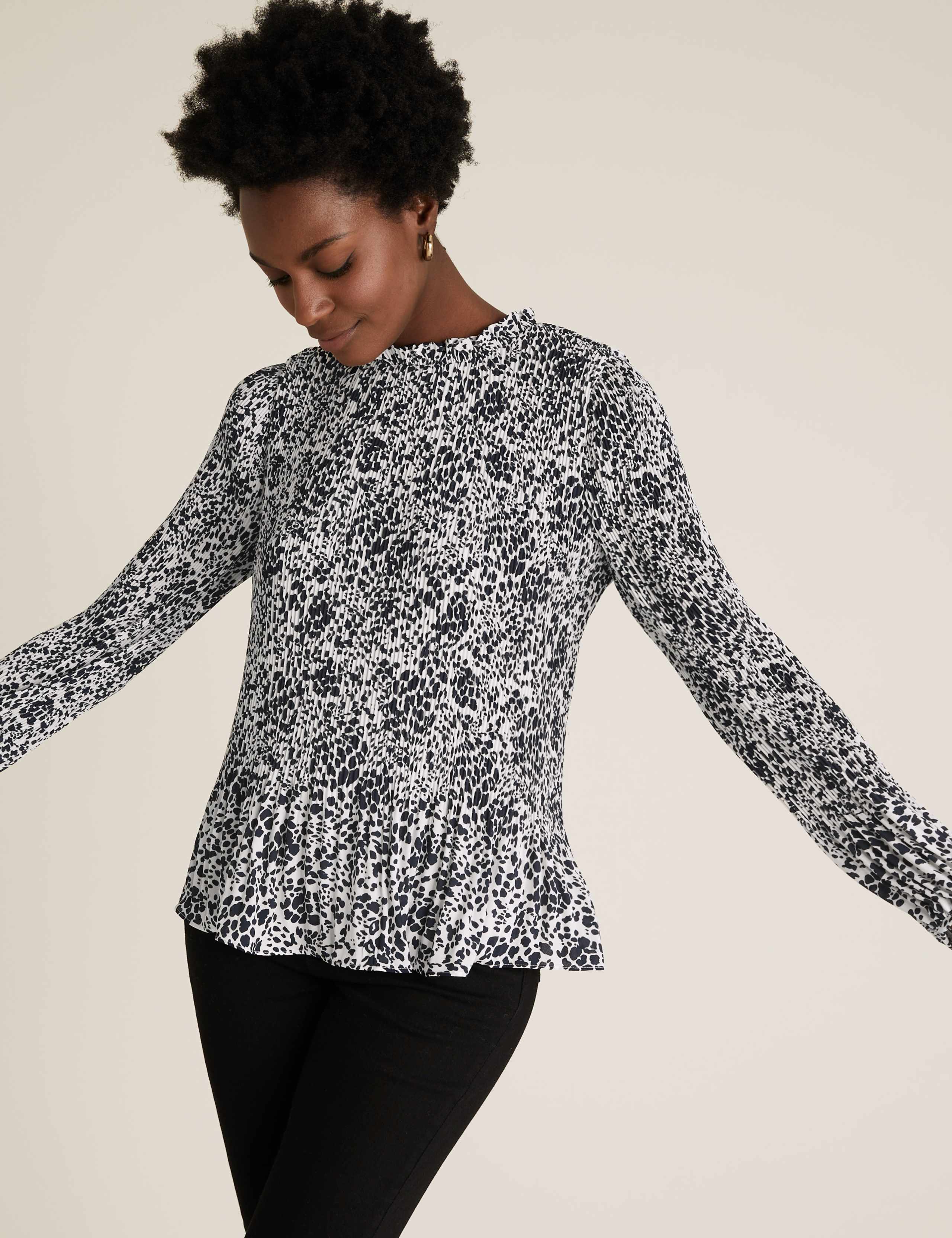 Animal Print Plisse Long Sleeve Blouse 5 of 5