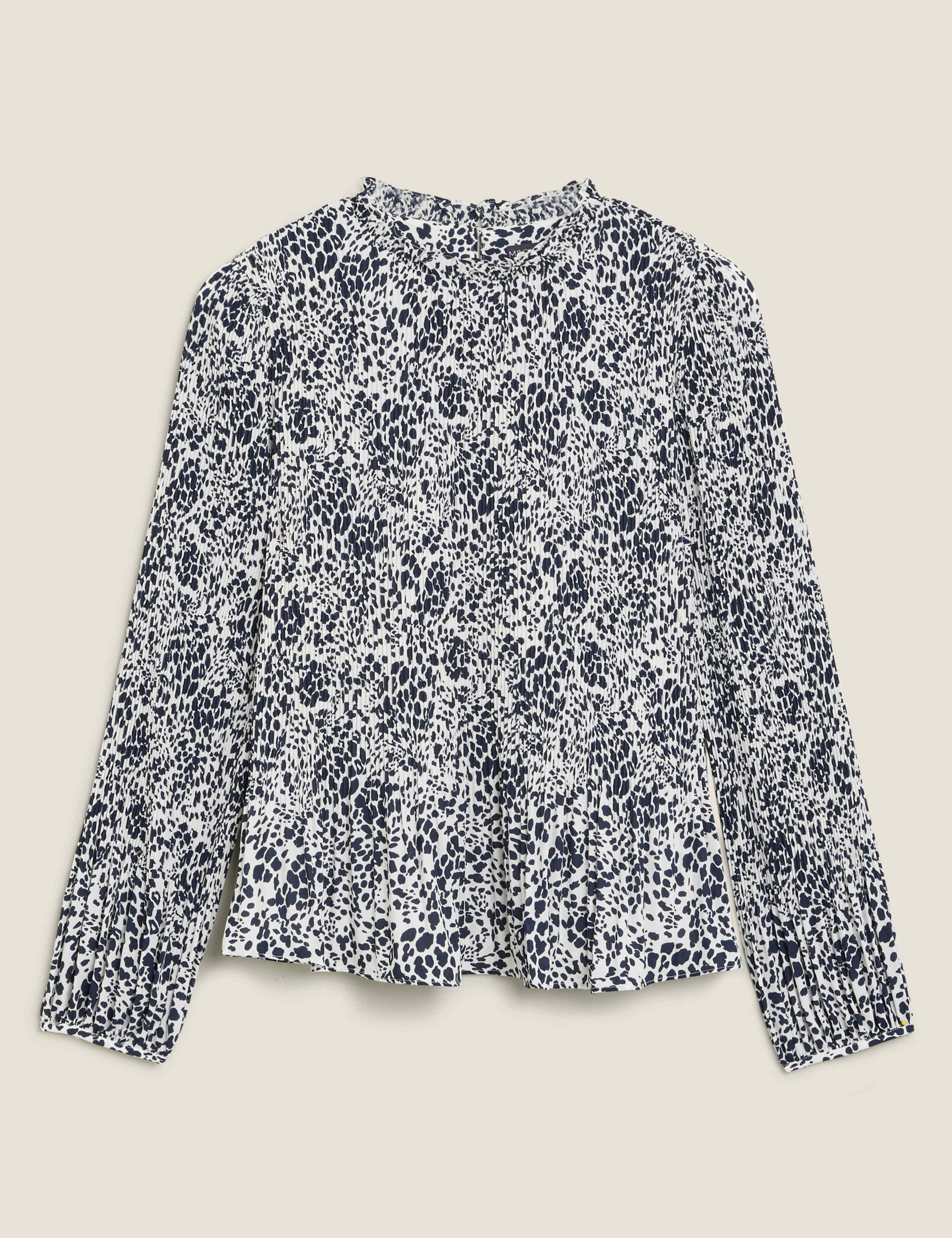 Animal Print Plisse Long Sleeve Blouse 2 of 5