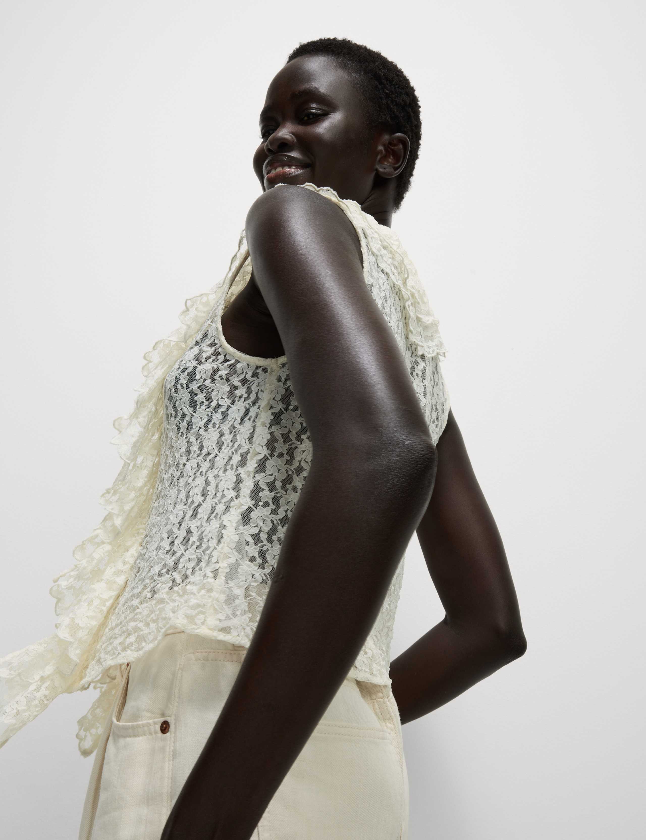Lace V-Neck Tie Detail Ruffle Top 3 of 7
