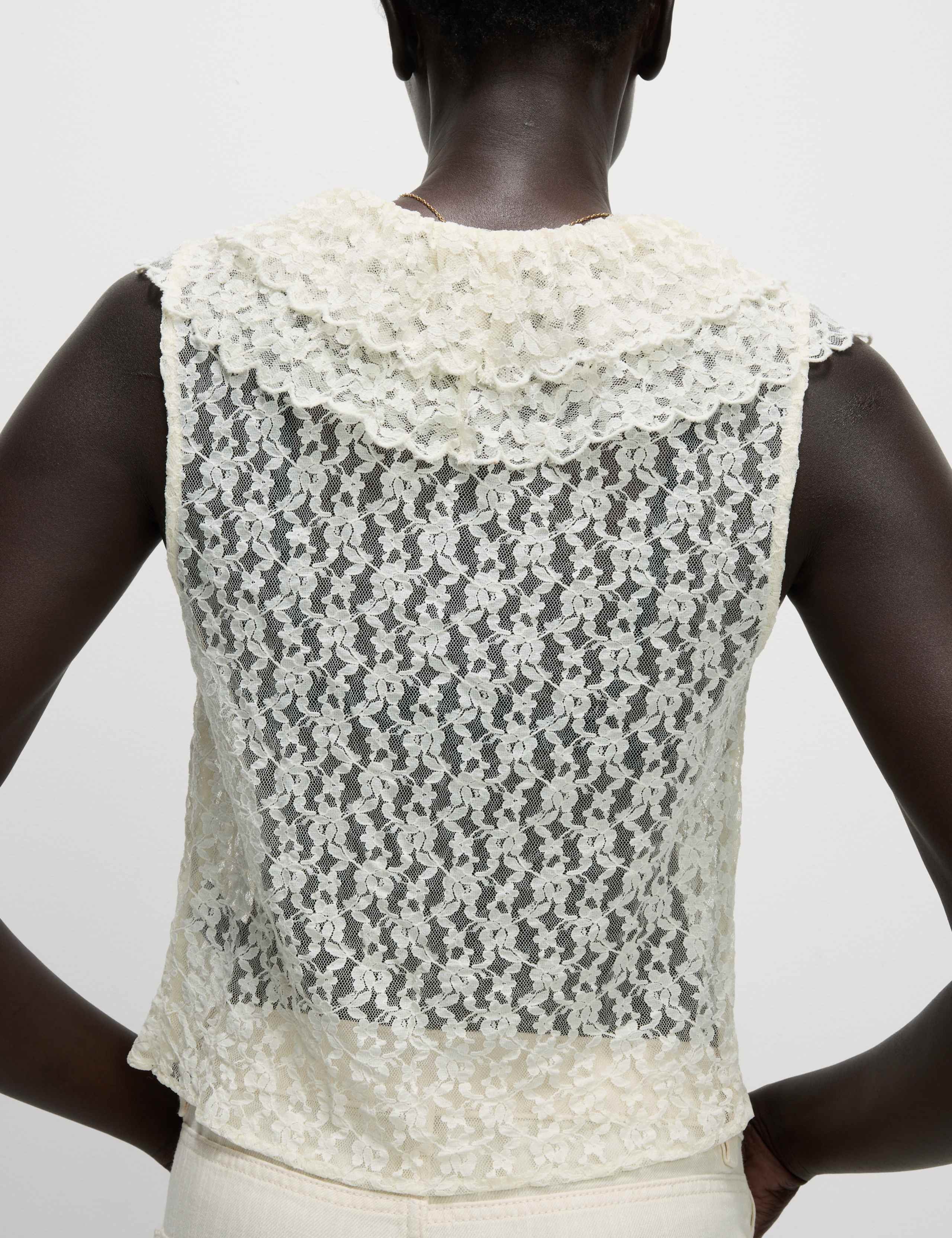 Lace V-Neck Tie Detail Ruffle Top 4 of 7